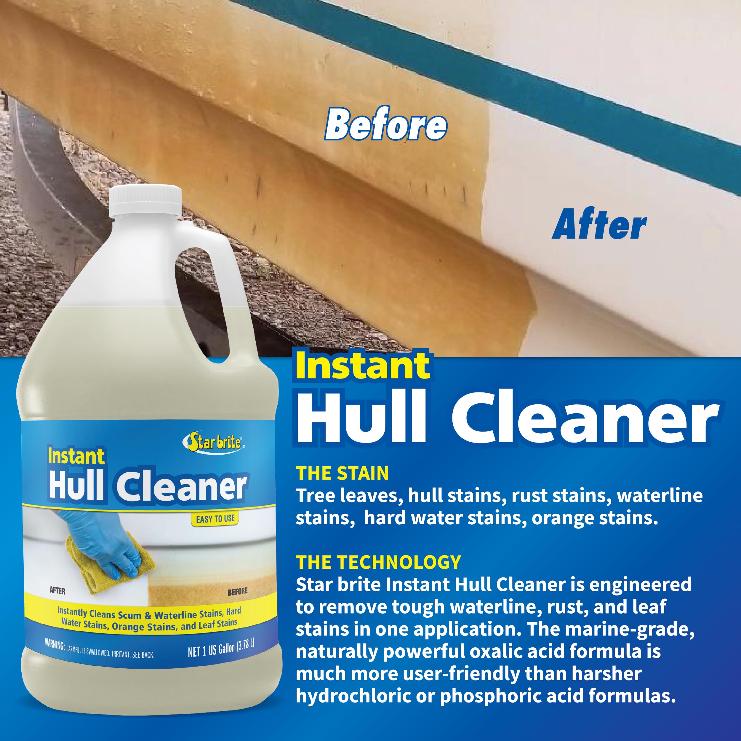 Star Brite Instant Hull Cleaner - Easily Remove Stains, Scum Lines & Grime For Boat Hulls, Fiberglass, Plastic & Painted Surface