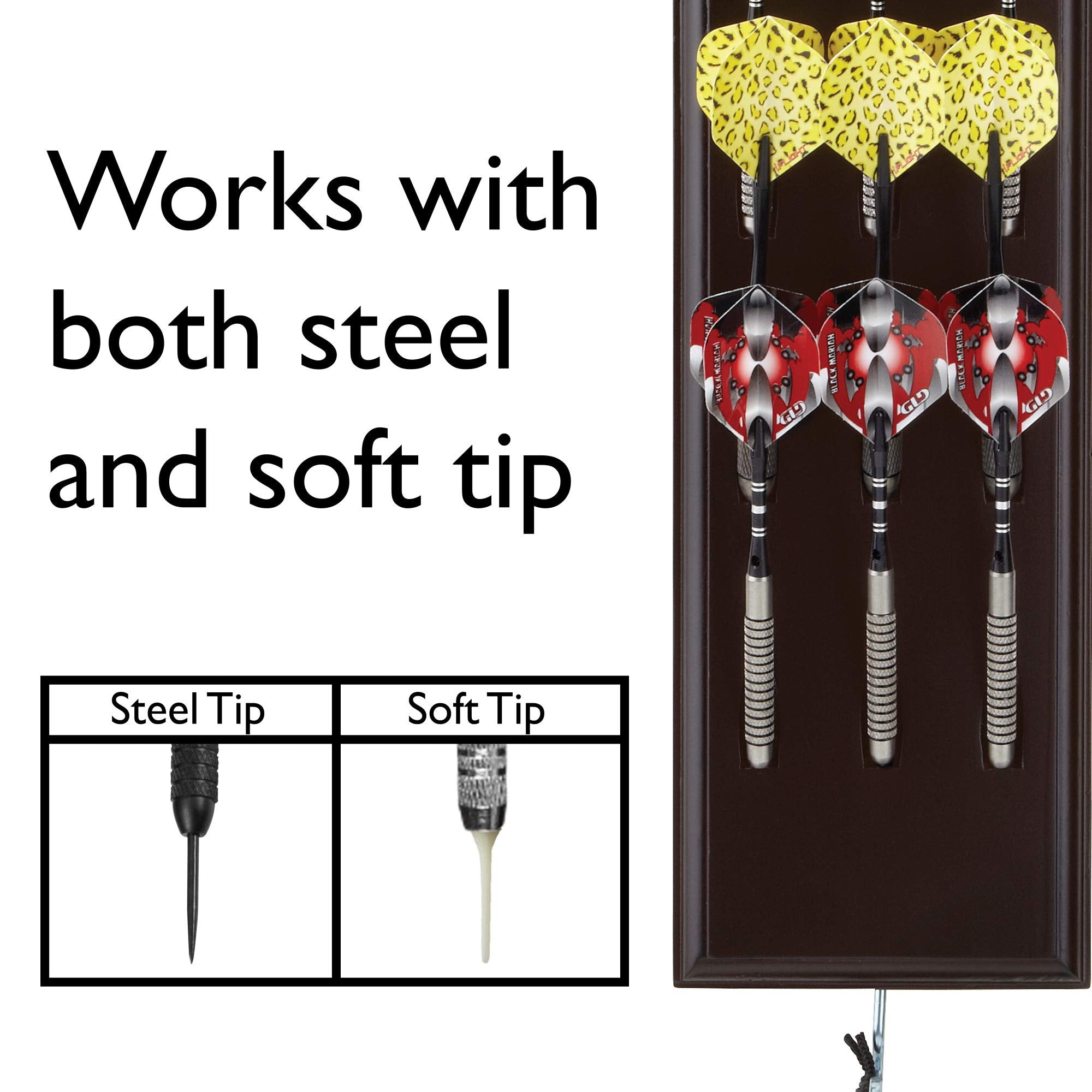 Viper Dart Caddy Solid Wood Wall Mounted Dart Holder / Stand, Displays 4 Sets Of Steel Or Soft Tip Darts, For All Sisal & Electr