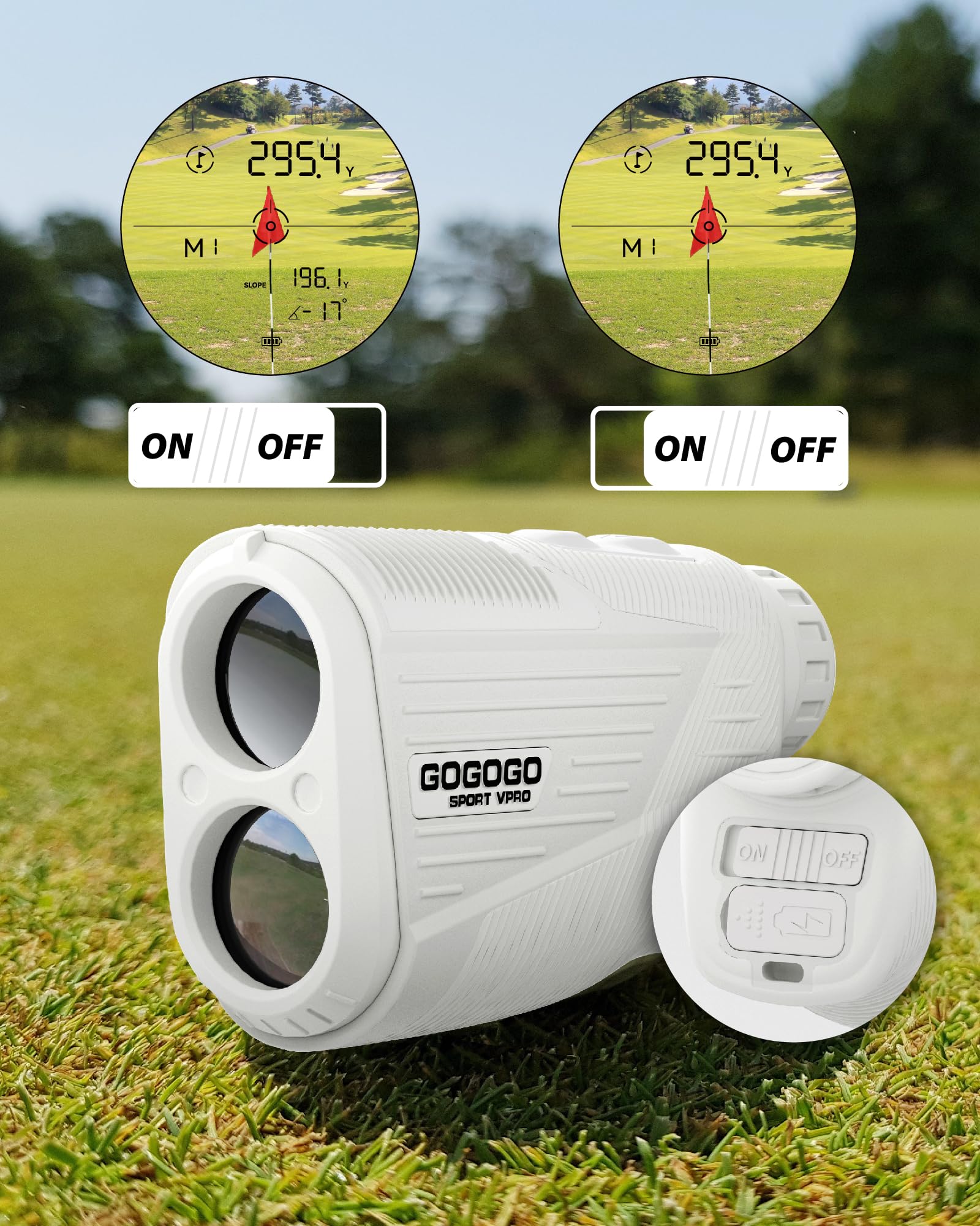 Gogogo Sport Vpro Zeroin Lite Rechargeable Golf Rangefinder With Slope And Magnet 1400 Yards White Range Finder For Disc Golf