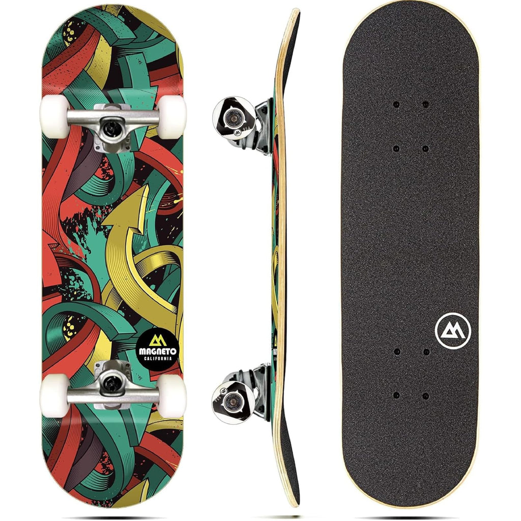 Magneto Complete Skateboard - Graffiti Deck Skateboard Graphics - Double Kicktail & Concave - Cruiser Skate Board - 27.5 x 7.75 