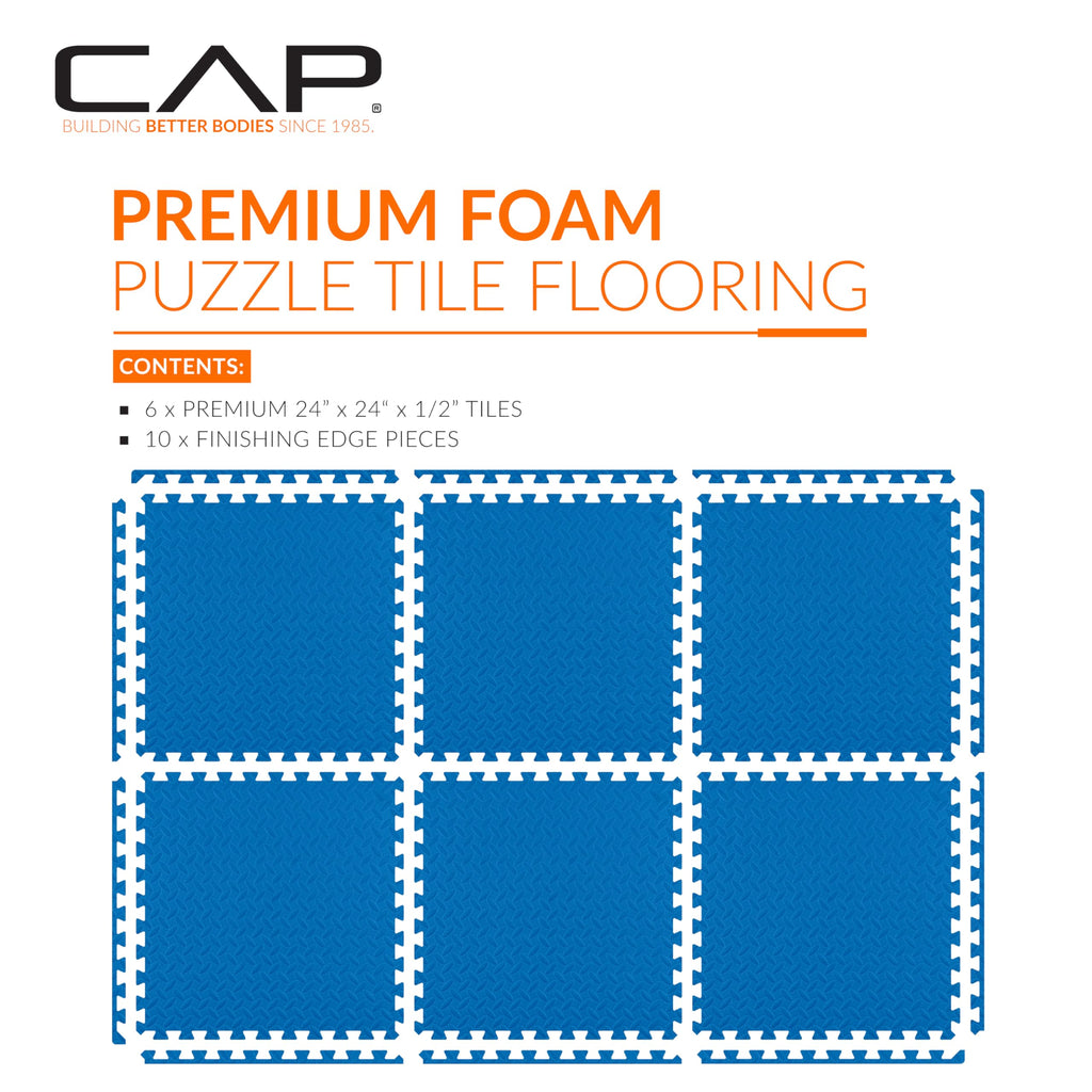 Cap Barbell 1/2-Inch Interlocking Eva Foam Exercise Puzzle Mats - 1 Pack | 24'' X 24'' X 1/2'' | Diamond Pattern - Blue