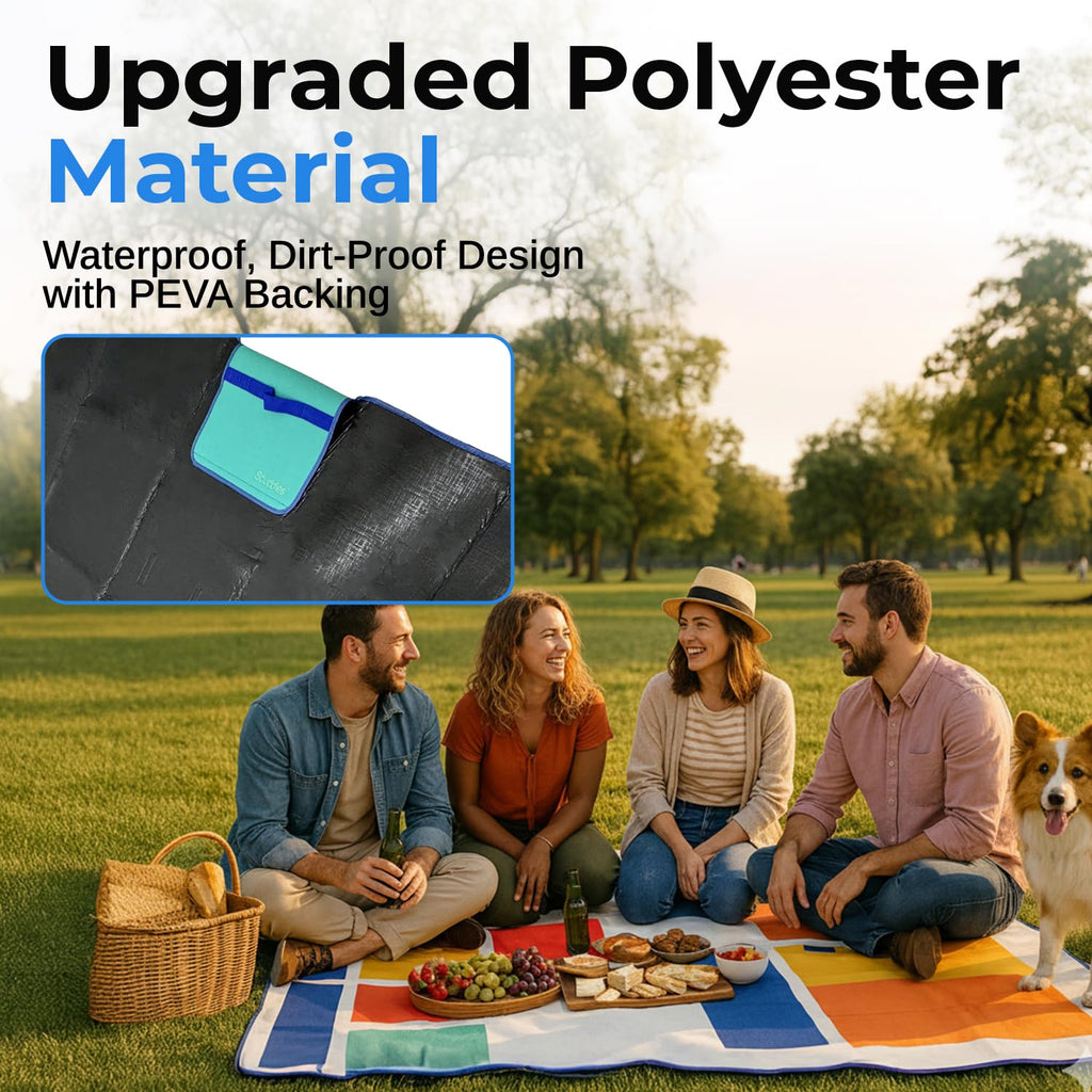 Scuddles Extra Large Picnic Blanket - 79 X 59 Waterproof Outdoor Mat With 3-Layer Comfort Design, Easy Fold & Carry Strap For Be