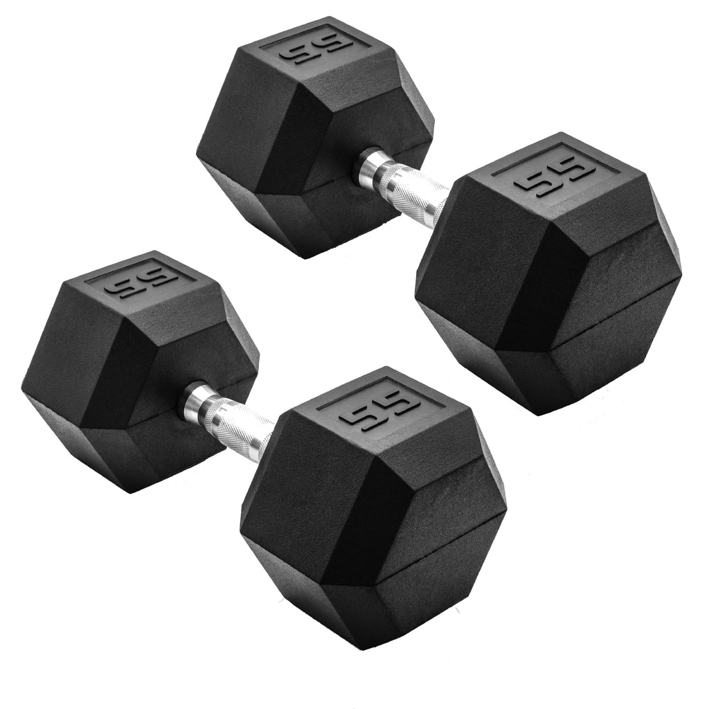 CAP Barbell 55 LB Rubber Coated Hex Dumbbell Hand Weight - Pair | Chrome Handle