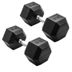 CAP Barbell 55 LB Rubber Coated Hex Dumbbell Hand Weight - Pair | Chrome Handle