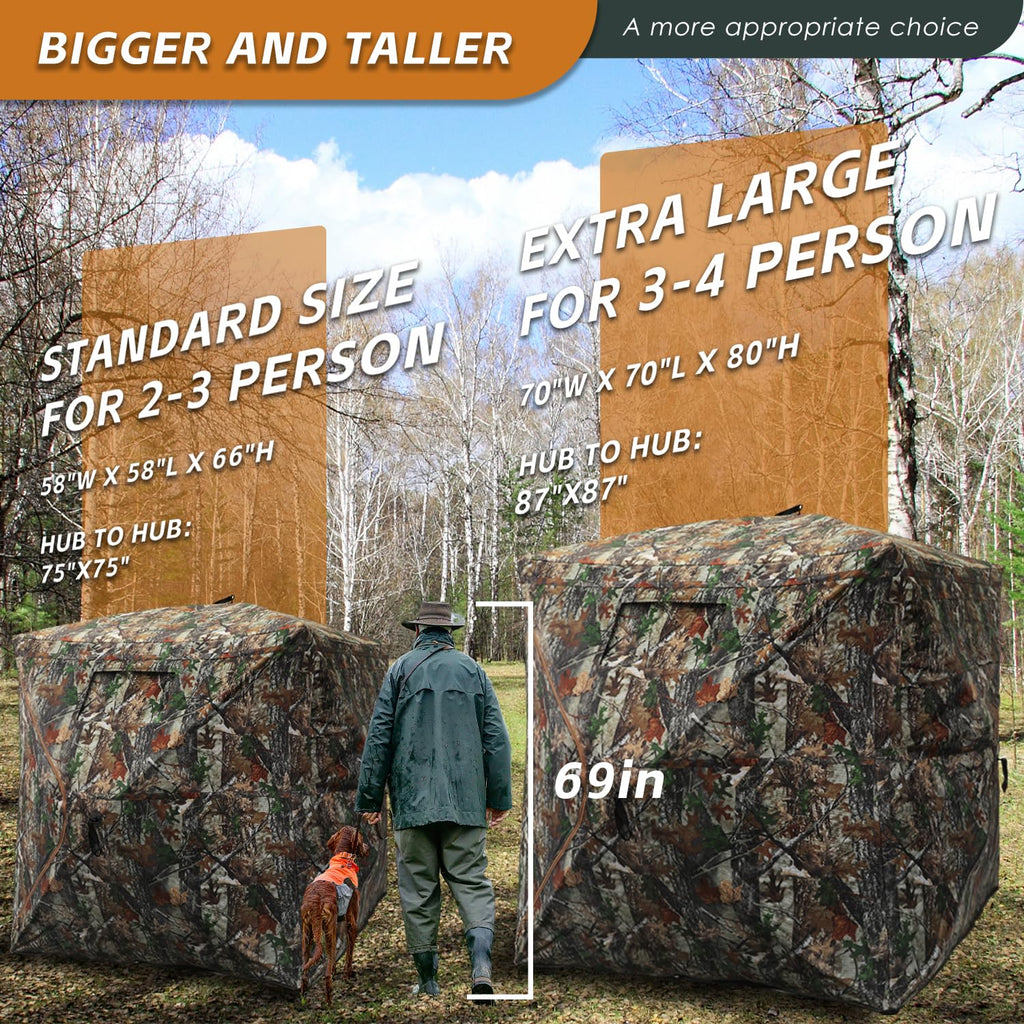 Funhorun Hunting Blind With Floor Mat, 360 Degree See Through Ground Blind With Carrying Bag, 3/4 Person Pop Up Camouflage Tent