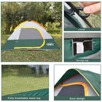Camping Tent 4 Person, Waterproof Windproof Tent With Rainfly Easy Set Up-Portable Dome Tents For Camping (Dark Green)