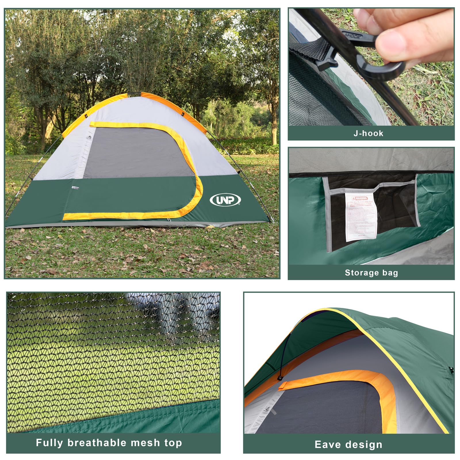Camping Tent 4 Person, Waterproof Windproof Tent With Rainfly Easy Set Up-Portable Dome Tents For Camping (Dark Green)