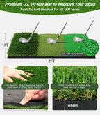 Golf Net, 10X7Ft Golf Practice Net With Tri-Turf Golf Mat, All In 1 Home Golf Hitting Aid Nets For Backyard Driving Chipping Swi