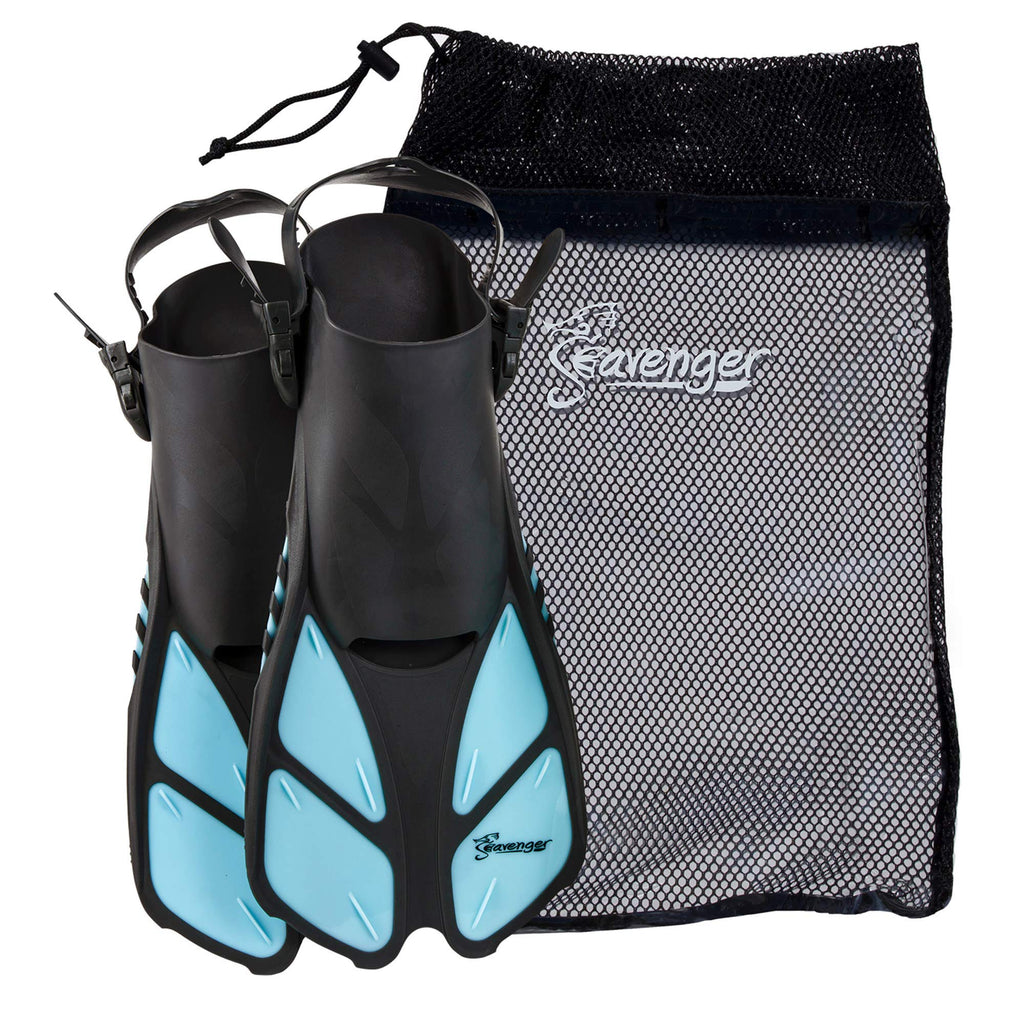 Seavenger Torpedo Swim Fins | Travel Size | Snorkeling Flippers With Mesh Bag For Women, Men And Kids (Dodger Blue, L/Xl)