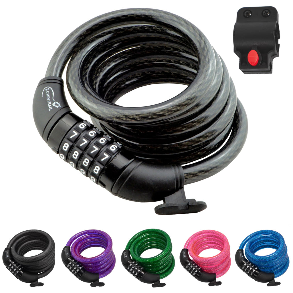 Lumintrail Combination Bike And Scooter Lock Cable - 4Ft Bike Locks Heavy Duty Anti Theft With Combinations - Bike Cable Lock Co
