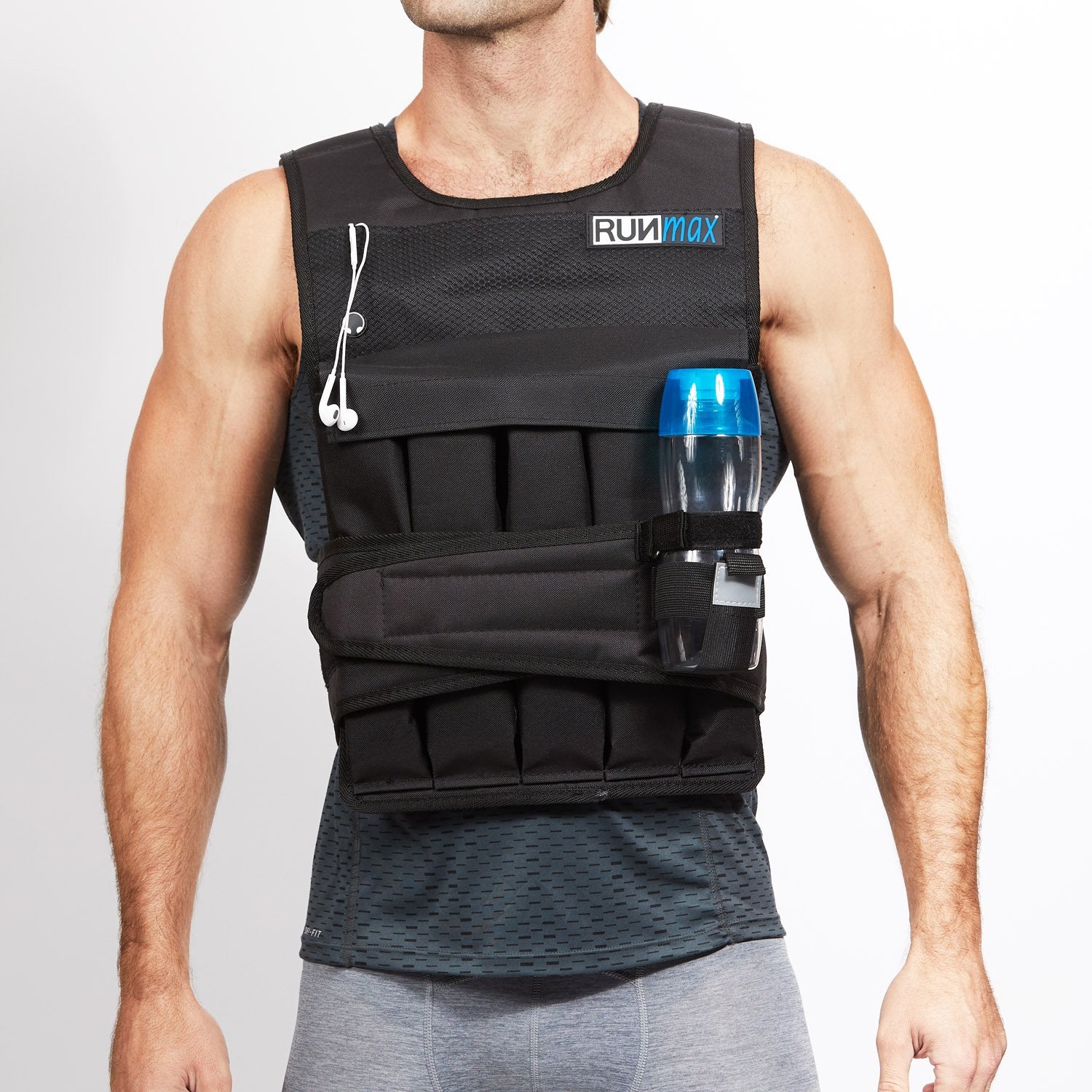 RUNFast RUNmax 12Lbs-140Lbs Weighted Vest with Shoulder Pads, 60 lb, Black
