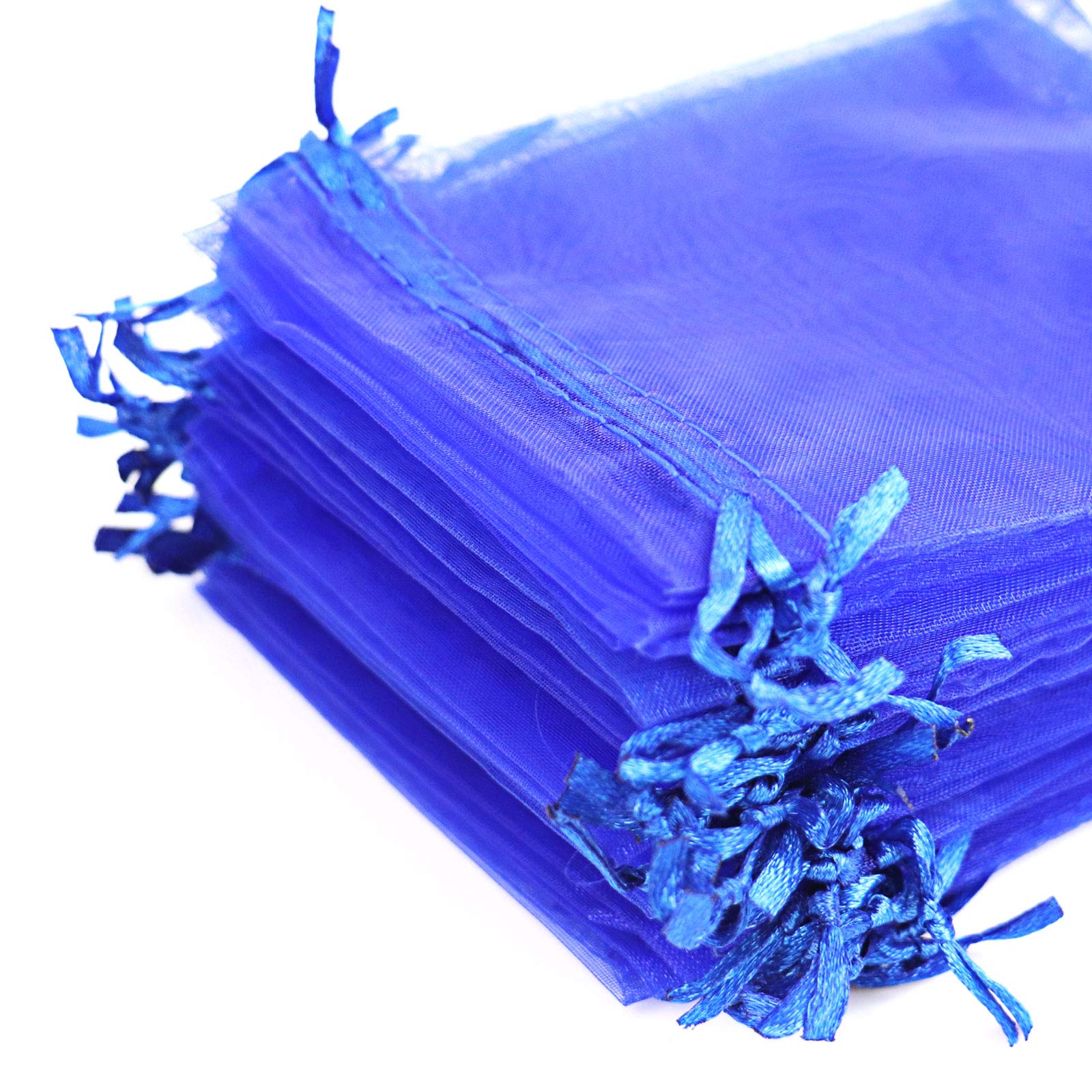 Lautechco 100Pcs Organza Bags 5X7 Inches Royal Blue Organza Gift Bags Small Mesh Bags Drawstring Gift Bags Christmas Drawstring