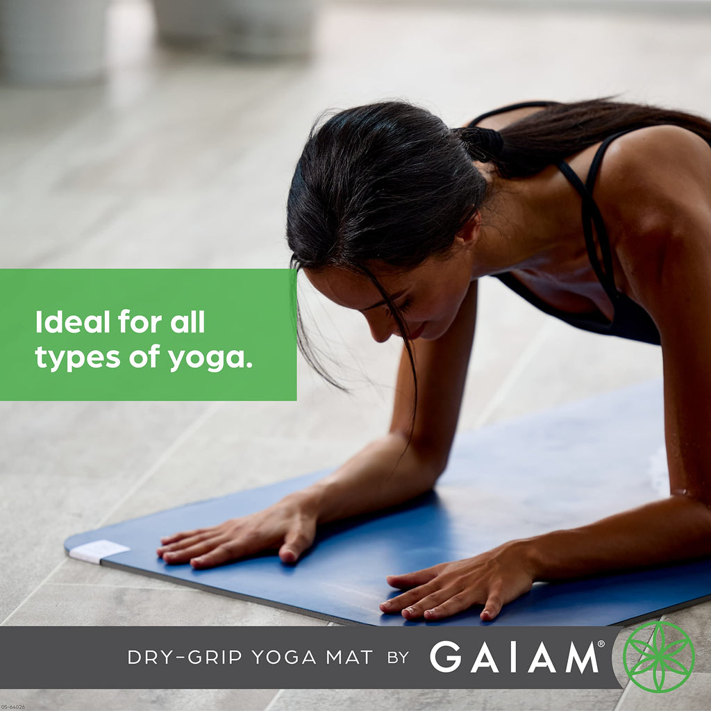 Gaiam Dry-Grip Yoga Mat - 5Mm Thick Non-Slip Exercise & Fitness Mat For Standard Or Hot Yoga, Pilates And Floor Workouts - Cushi