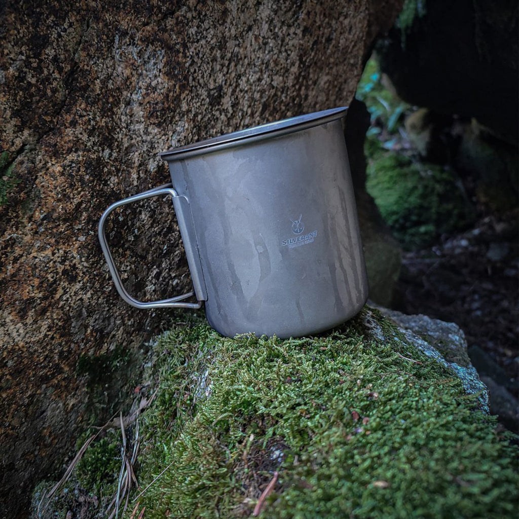 Silverant 600Ml Titanium Cup Mug With Lid Backpacking Pot With Foldable Handle For Outdoor Camping Hiking Backpacking