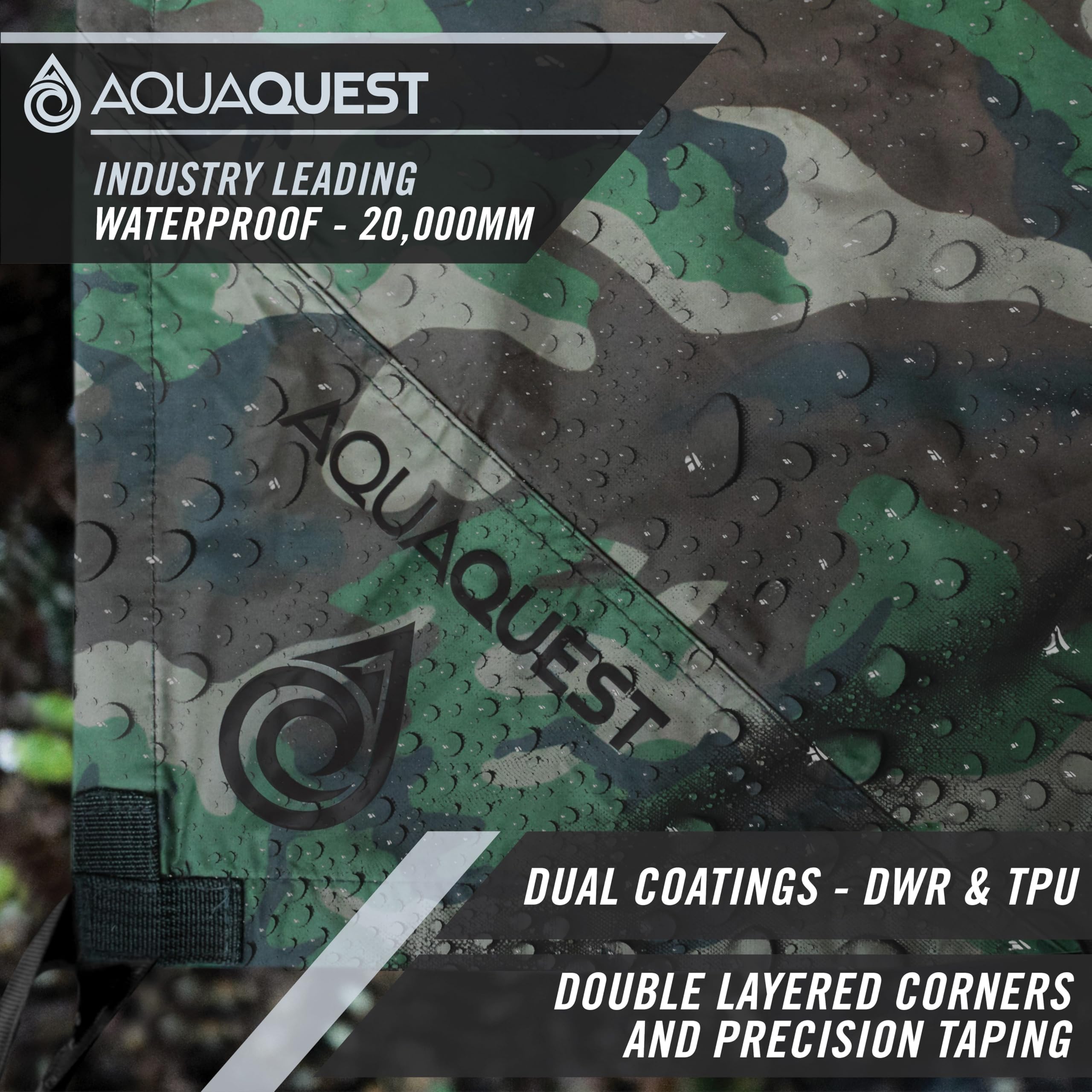 Aquaquest Defender Tarp - Heavy-Duty Waterproof (20,000 Mm) Seam-Taped Rain Fly For Camping, Bushcraft & Survival - 20  13 Woodl