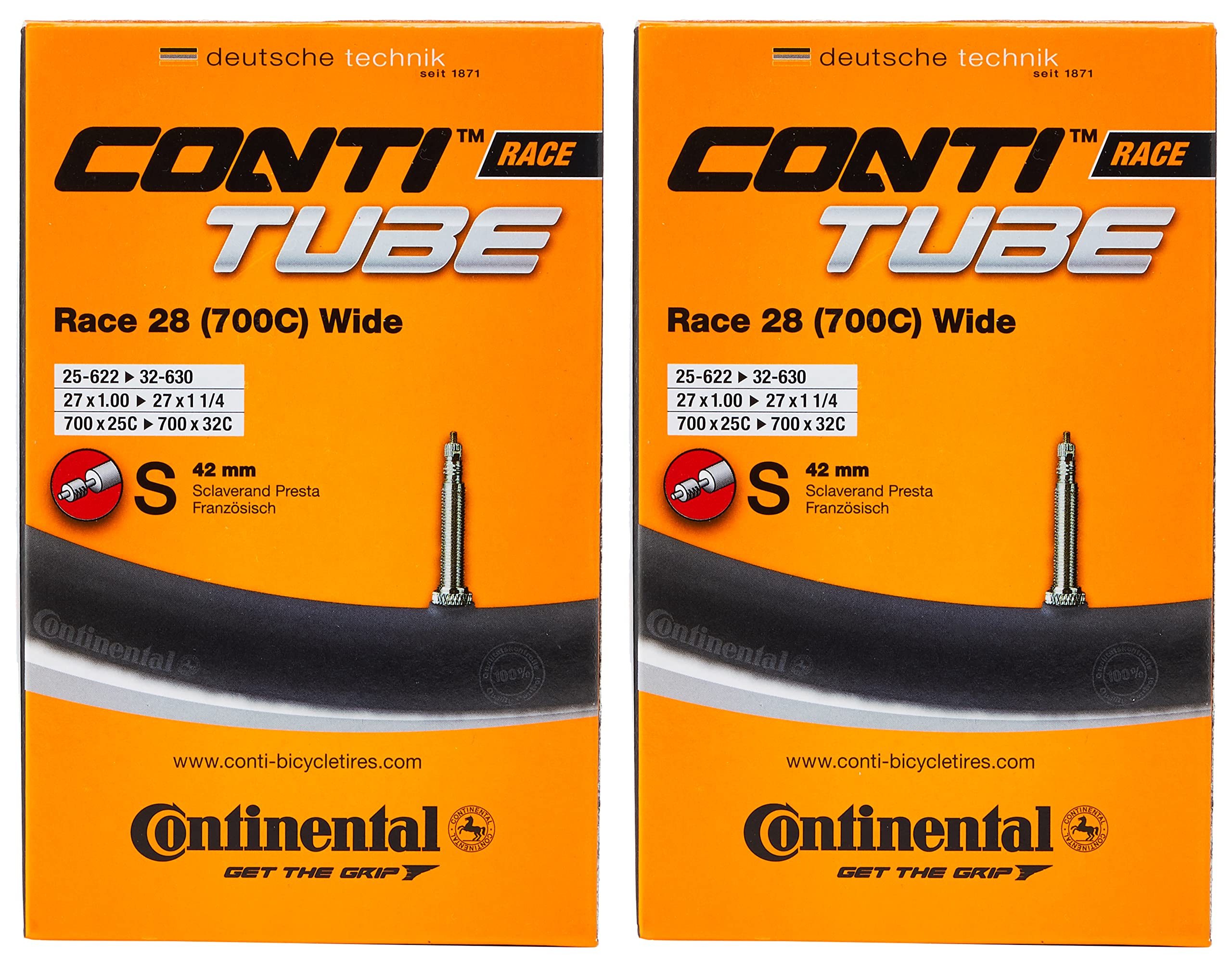 Continental Unisexs Race Tube Wide 28 Inner, Black, 25-622->32-630] Pack Of 2