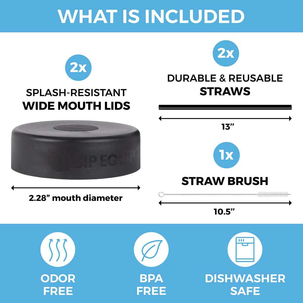 Sip Equip Wide Mouth Straw Lids (2 Pack), Compatible With Hydro Flask, Simple Modern, Hydro Cell, Thermoflask, Takeya, Vmini And