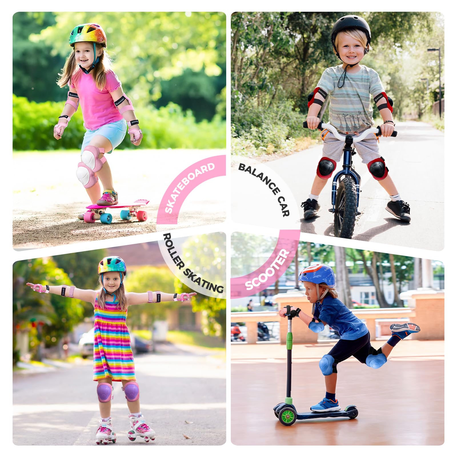 Bosoner Kids/Youth Knee Pads Elbow Pads Guards Set For For Multi Sports Roller Skates Skateboarding. Inline Roller Skating Cycli