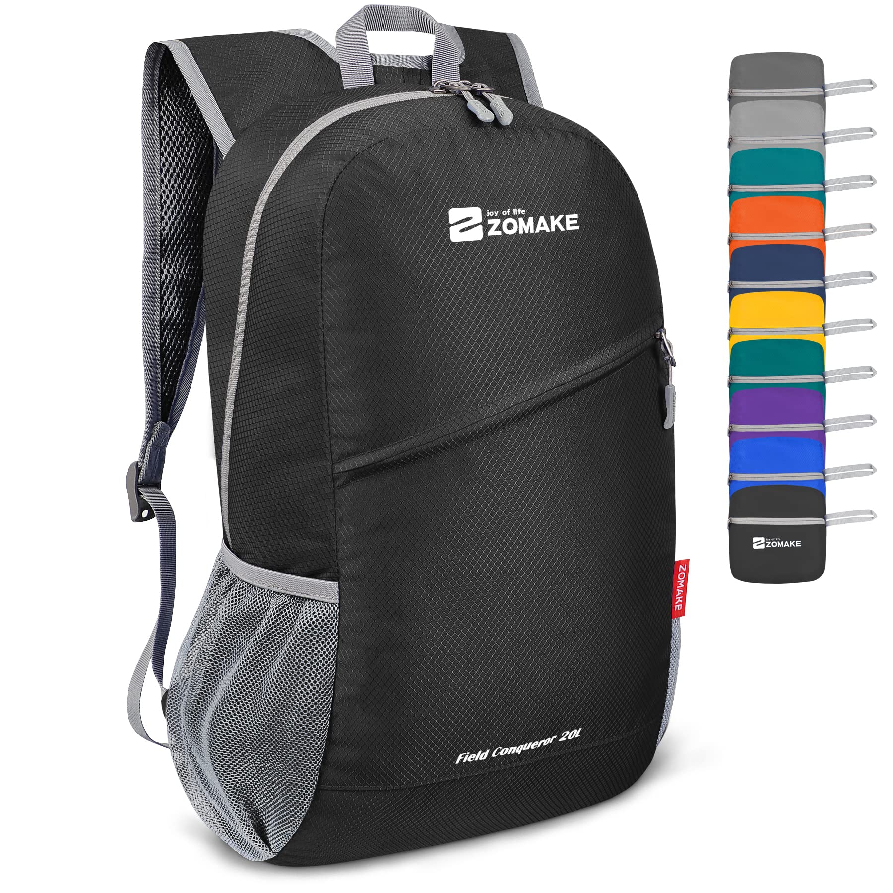 ZOMAKE Lightweight Packable Backpack 20L, Foldable Backpacks Small Daypack for Hiking Water Resistant Day Bag for Travel(Black)