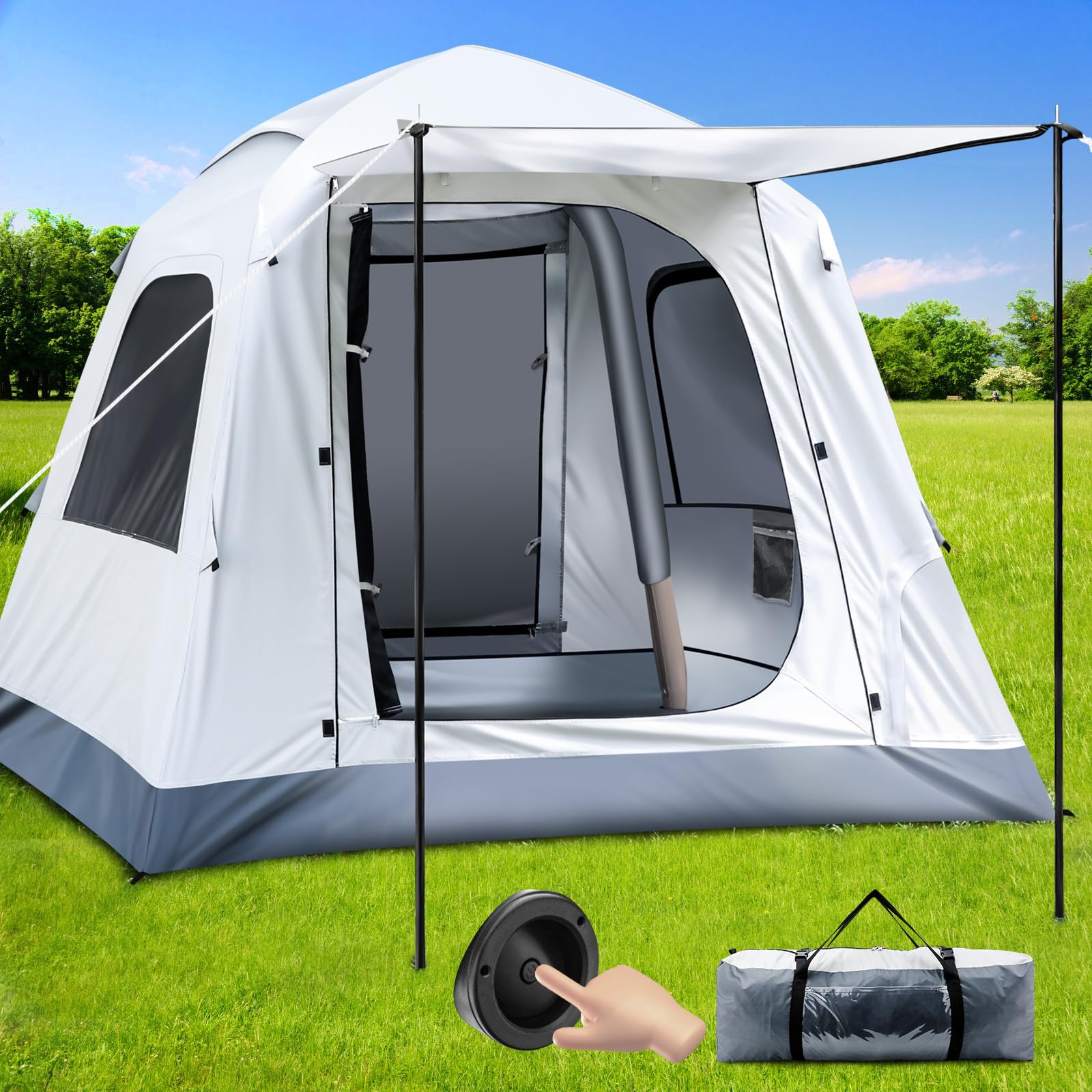 Automatic Inflatable Camping Tent,Easy Set Up 3-4 Person Glamping Outdoor Air Blow Up Tents, Quick Setup Air Tent With A Built-I