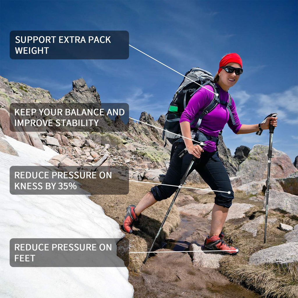 Esup Trekking Poles Collapsible For Hiking Aluminum Alloy 7075 Hiking Poles 2Pc Pack Adjustable Quick Lock For Hiking, Camping,