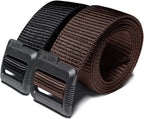 Cqr Tactical Belt, Military Style Heavy Duty Belt, Webbing Edc Quick-Release Buckle, 2Pack Plastic Flip Tab Black/Brown, Small