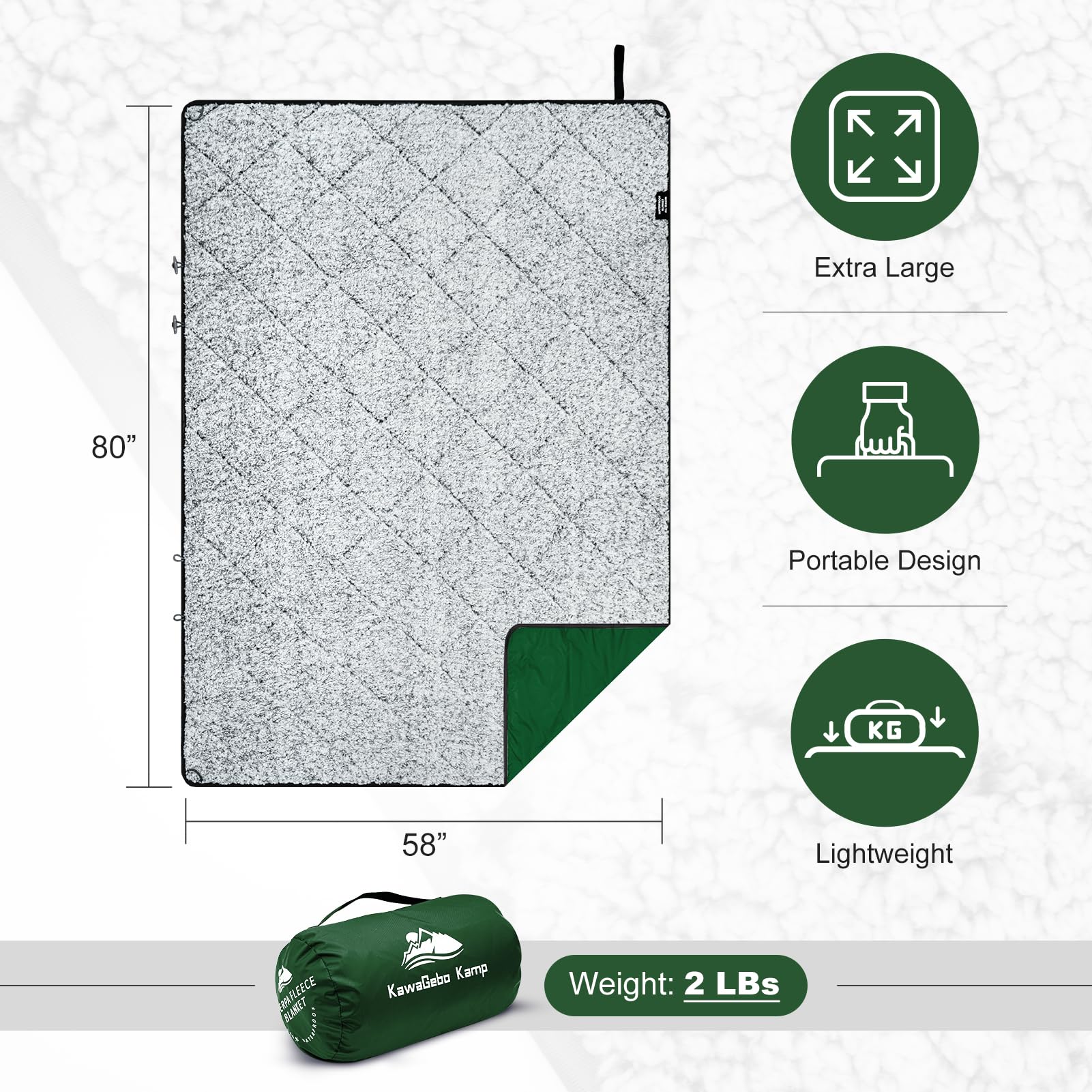 Kawagebo Kamp Sherpa Warm Outdoor Camping Blanket - Waterproof Stadium Blanket For Cold Weather, Camp, Sports Mom And Concert -