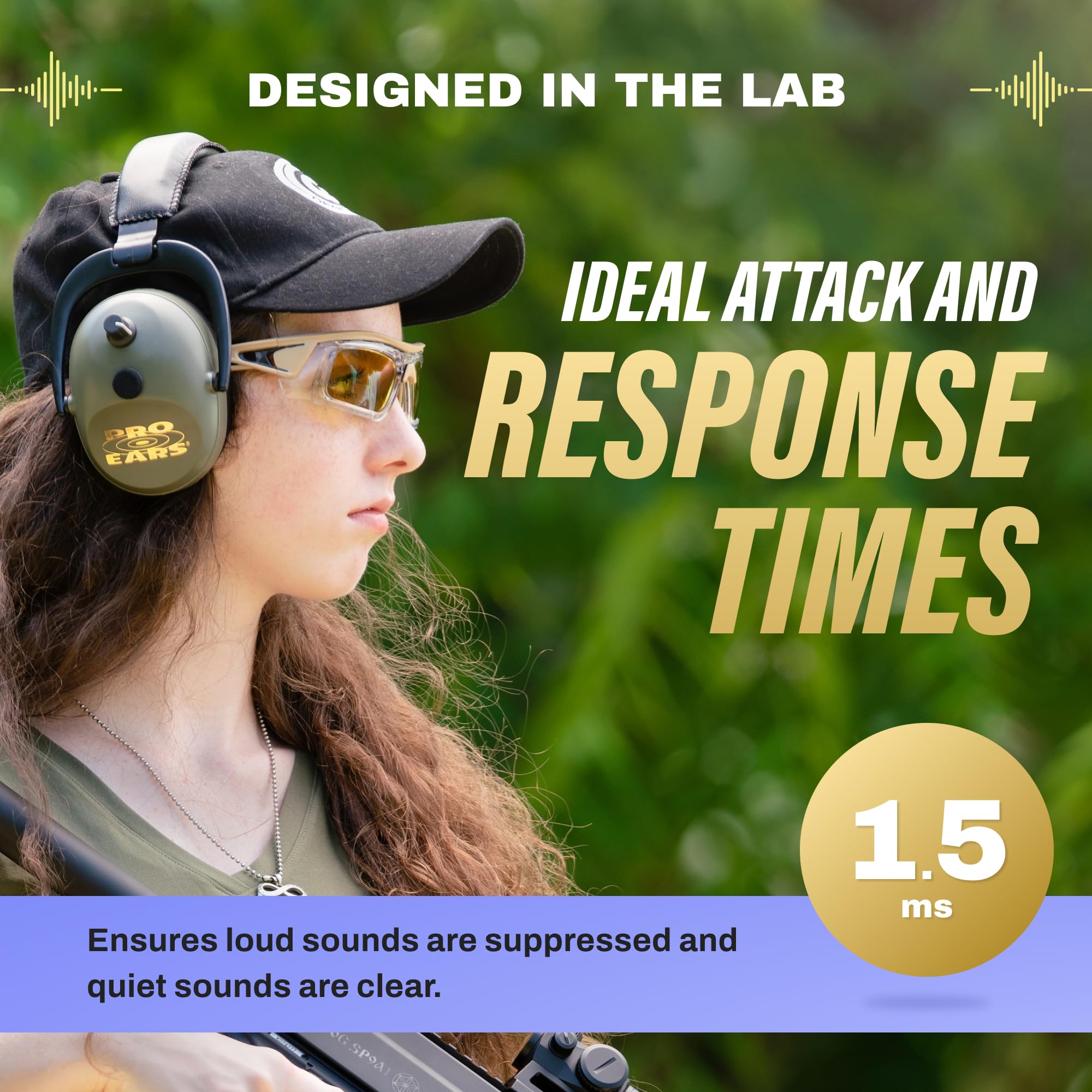 Pro Ears Gold Ii 26 Ear Muffs, Nrr 26, Military Grade Electronic Hearing Protection With Dlsc Compression, Gel Ear Seals & Auto