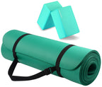 Fitvids All Purpose 1/2-Inch Extra Thick High Density Anti-Tear Exercise Yoga Mat With Carrying Strap And Yoga Blocks, Green