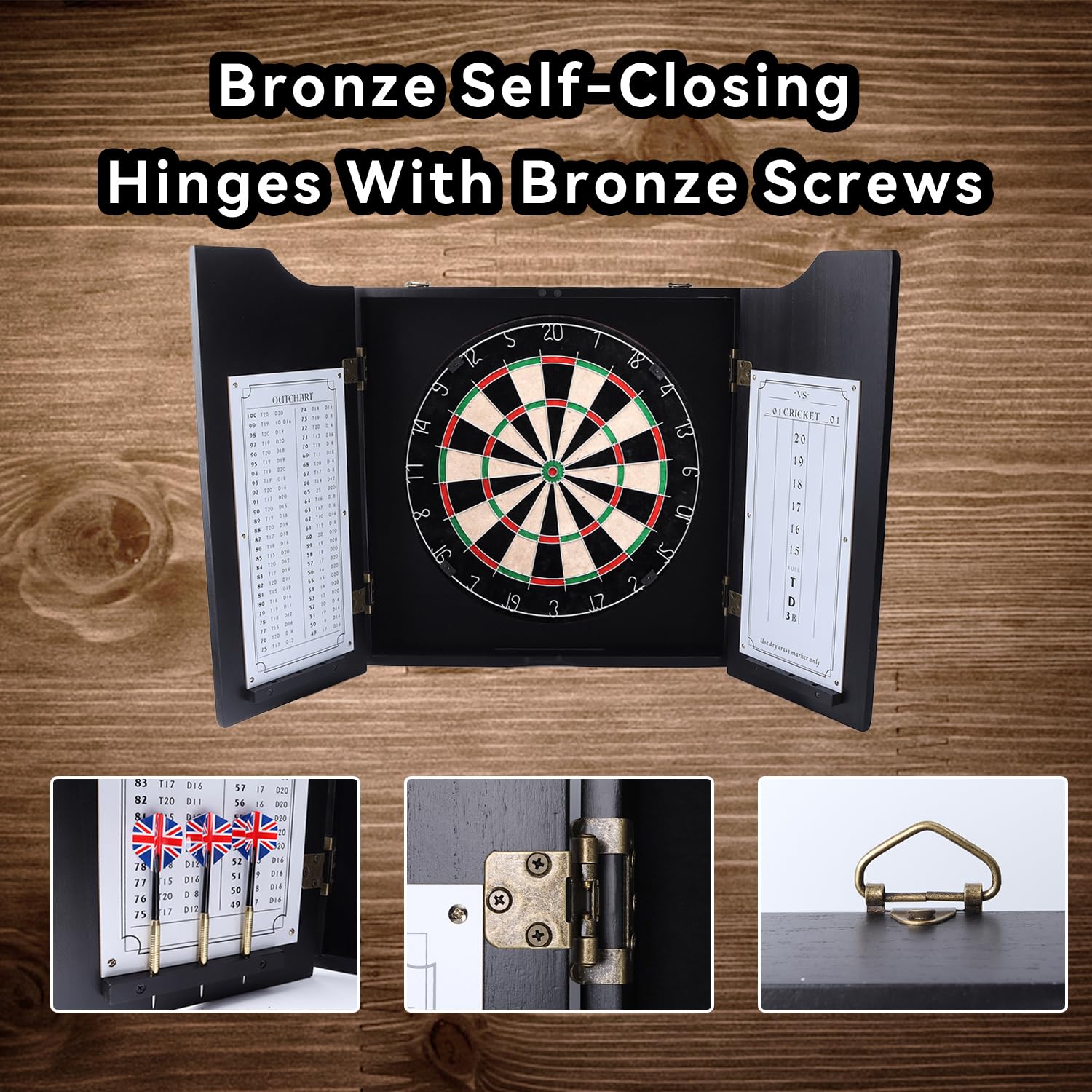 Gse Professional Solid Wood Classic Dartboard Cabinet With Sisal/Bristle Dartboard, Dart Scoreboard, And 6 Steel Tip Darts, Easy