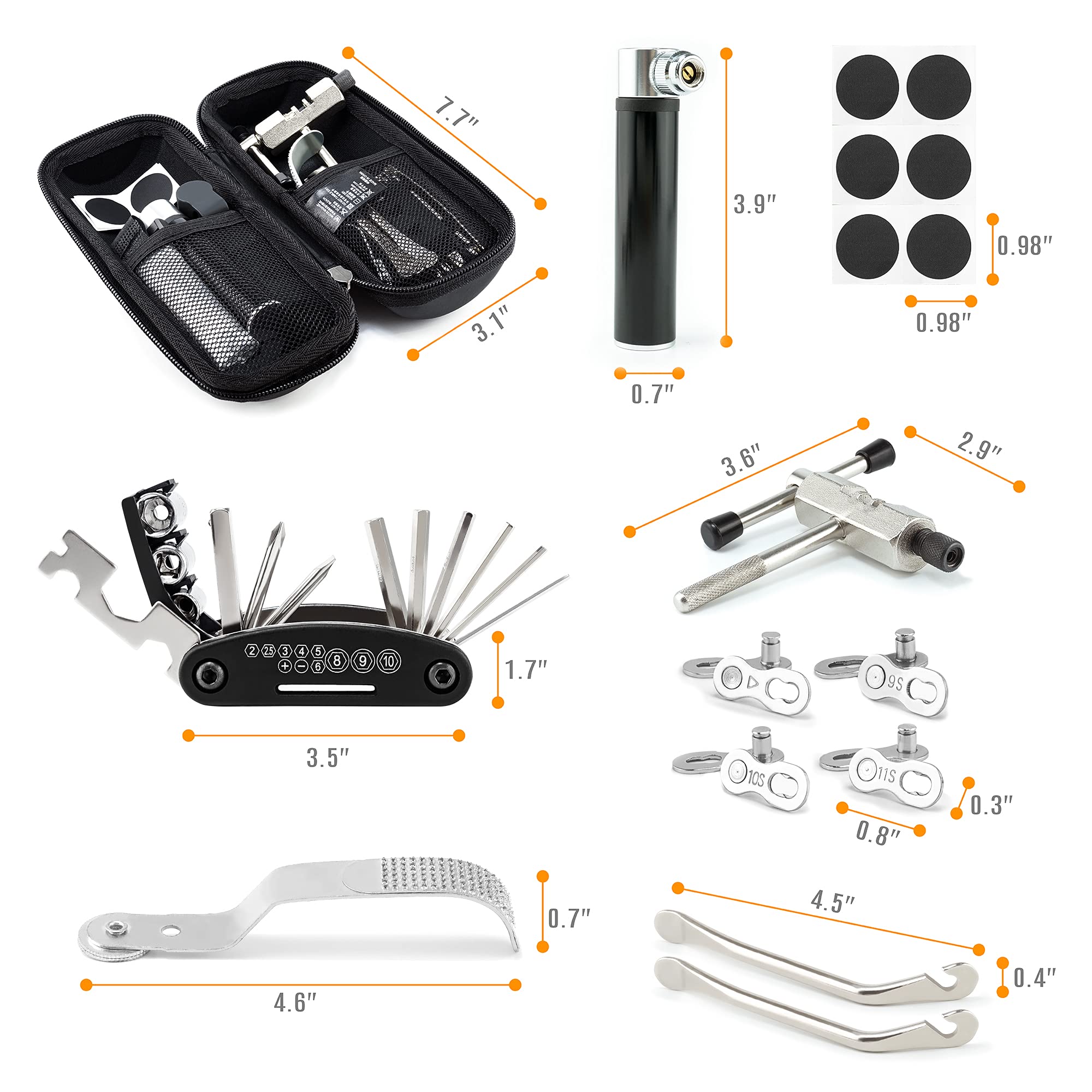 Epessa Bike Tools Bag With Bike Repair Tool Kits Includs Emergency Chain Repair Tool Set Multi Screw Tool Set, Glue-Less Tire Pa