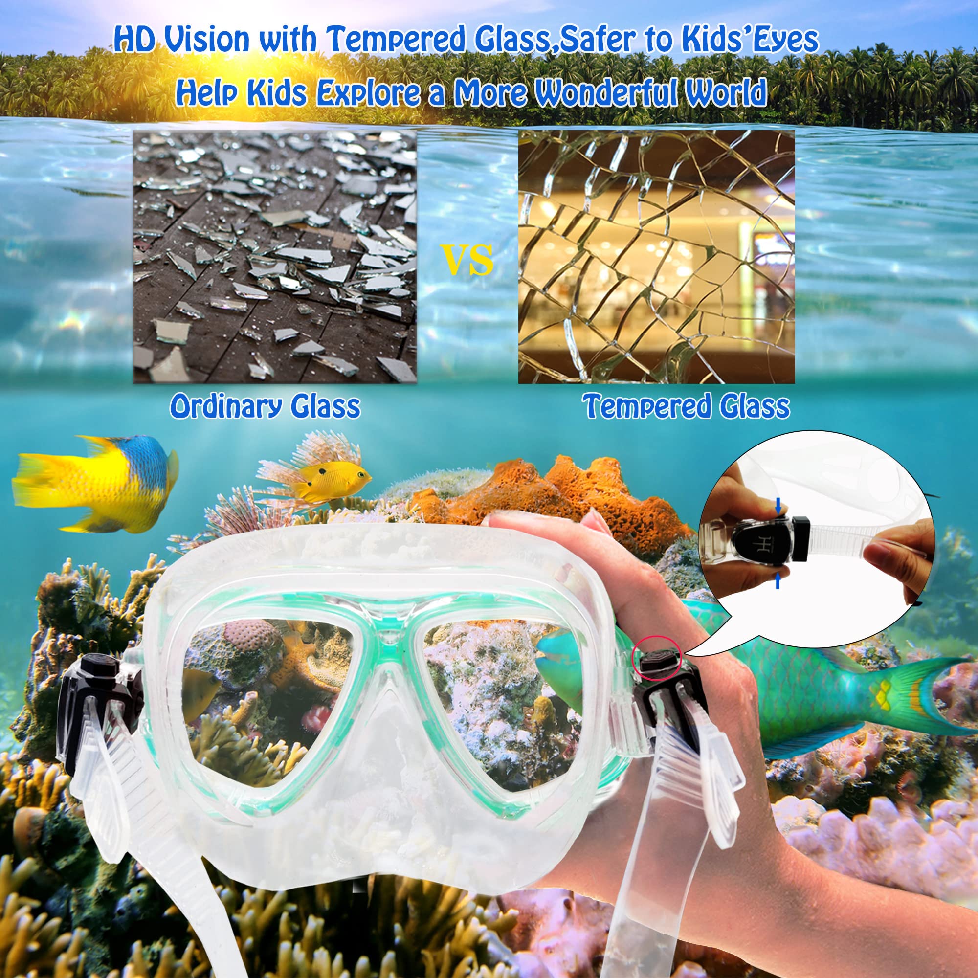 Kids Snorkel Set With Fins, Snorkel Fins Mask Set For Kids Child Snorkeling Gear With Flippers Anti Leak, Youth Snorkel Fins Set