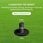Finger Ten Golf Rubber Tee Driving Range Value 5 Pack All 1.5'' For Indoor Outdoor Practice Mat, Tee Adaptor Black Tee Holder Se