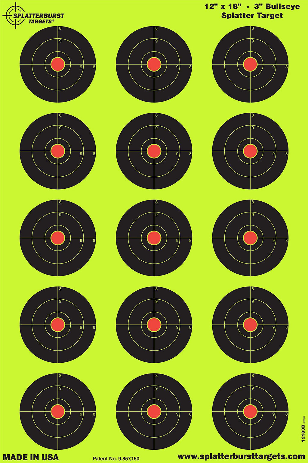 Splatterburst Targets - 12 X18 Inch - 3 Inch Bullseye Splatter Target - Easily See Your Shots Burst Bright Fluorescent Yellow Up