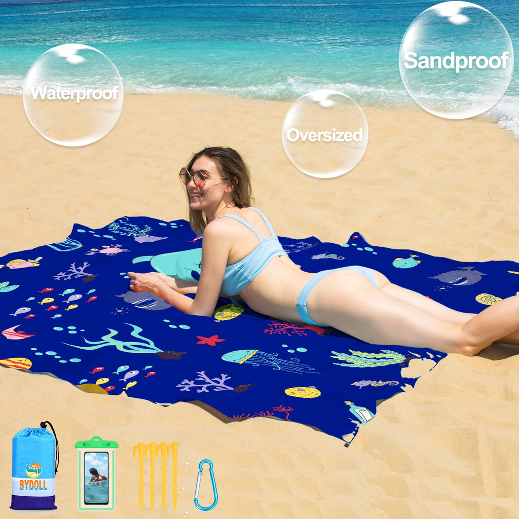 Bydoll Beach Blanket Waterproof Sandproof 78''  81'' 1-5 Adults Oversized Lightweight Large Picnic Mat Waterproof Sandproof Blan