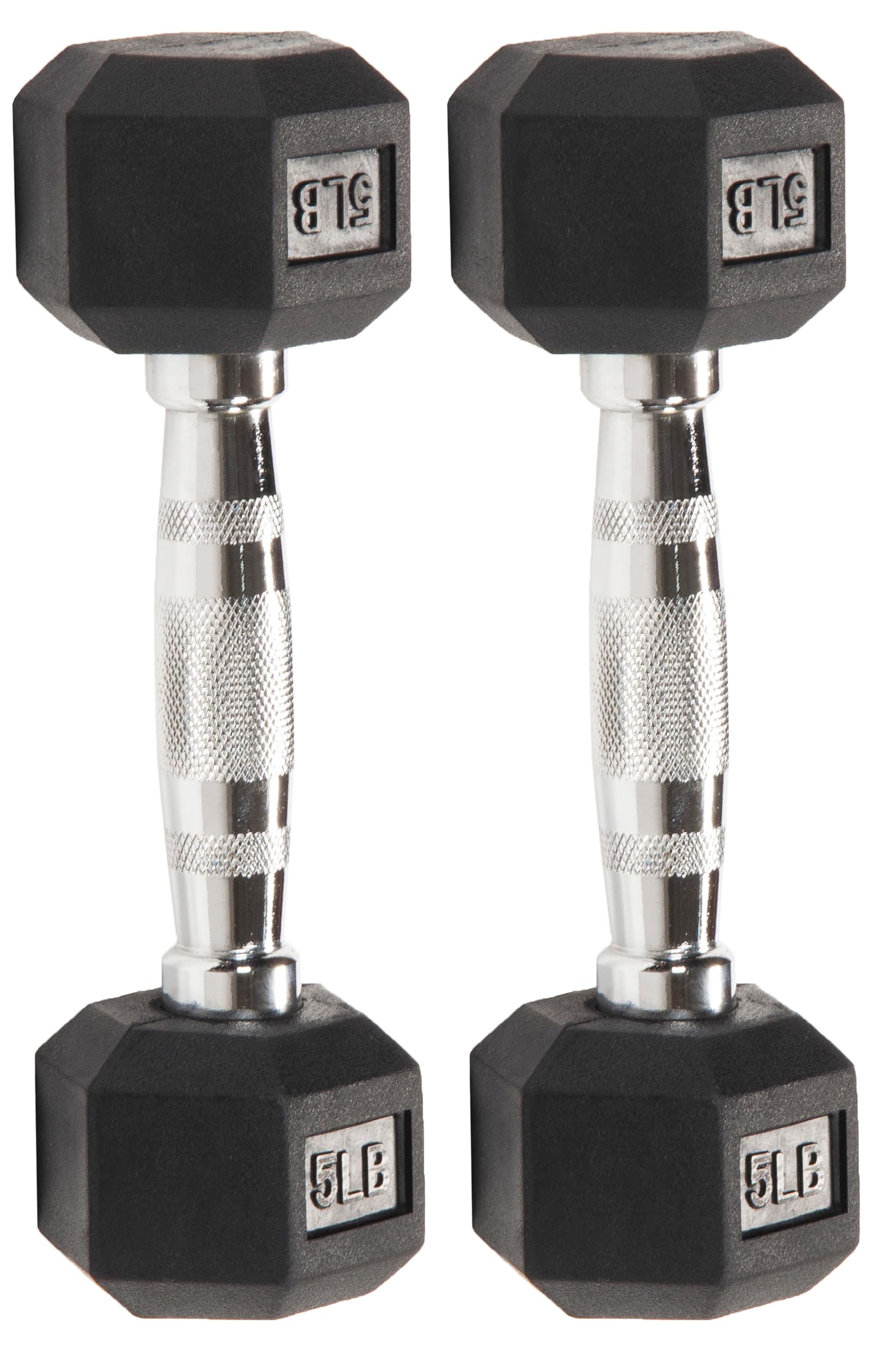 Fitvids Rubber Encased Exercise & Fitness Hex Dumbbell, Hand Weights With Anti-Slip Metal Handle For Home Gym, Multiple Sizes