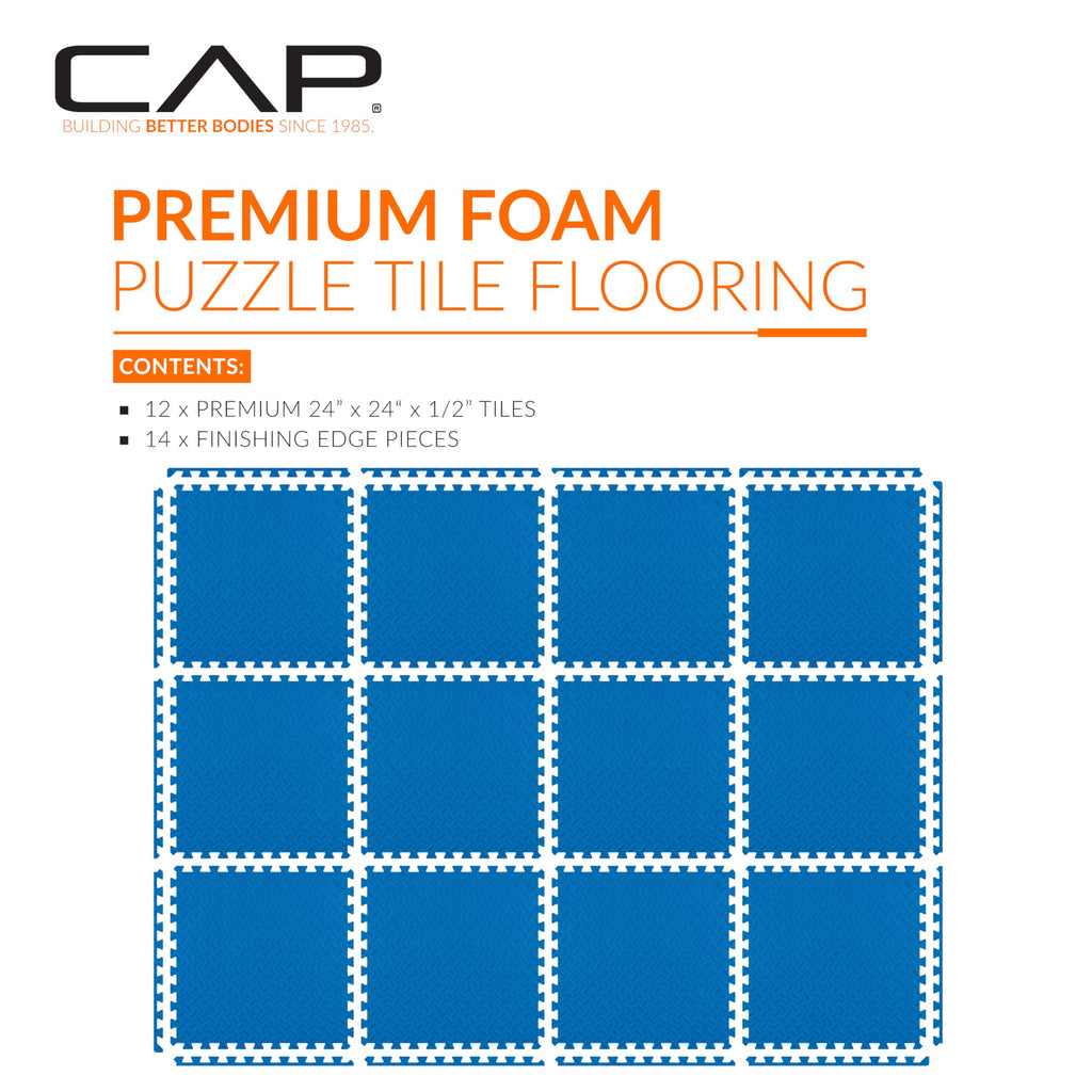 Cap Barbell 1/2-Inch Interlocking Eva Foam Exercise Puzzle Mats - 2 Pack | 24'' X 24'' X 1/2'' | Diamond Pattern - Blue