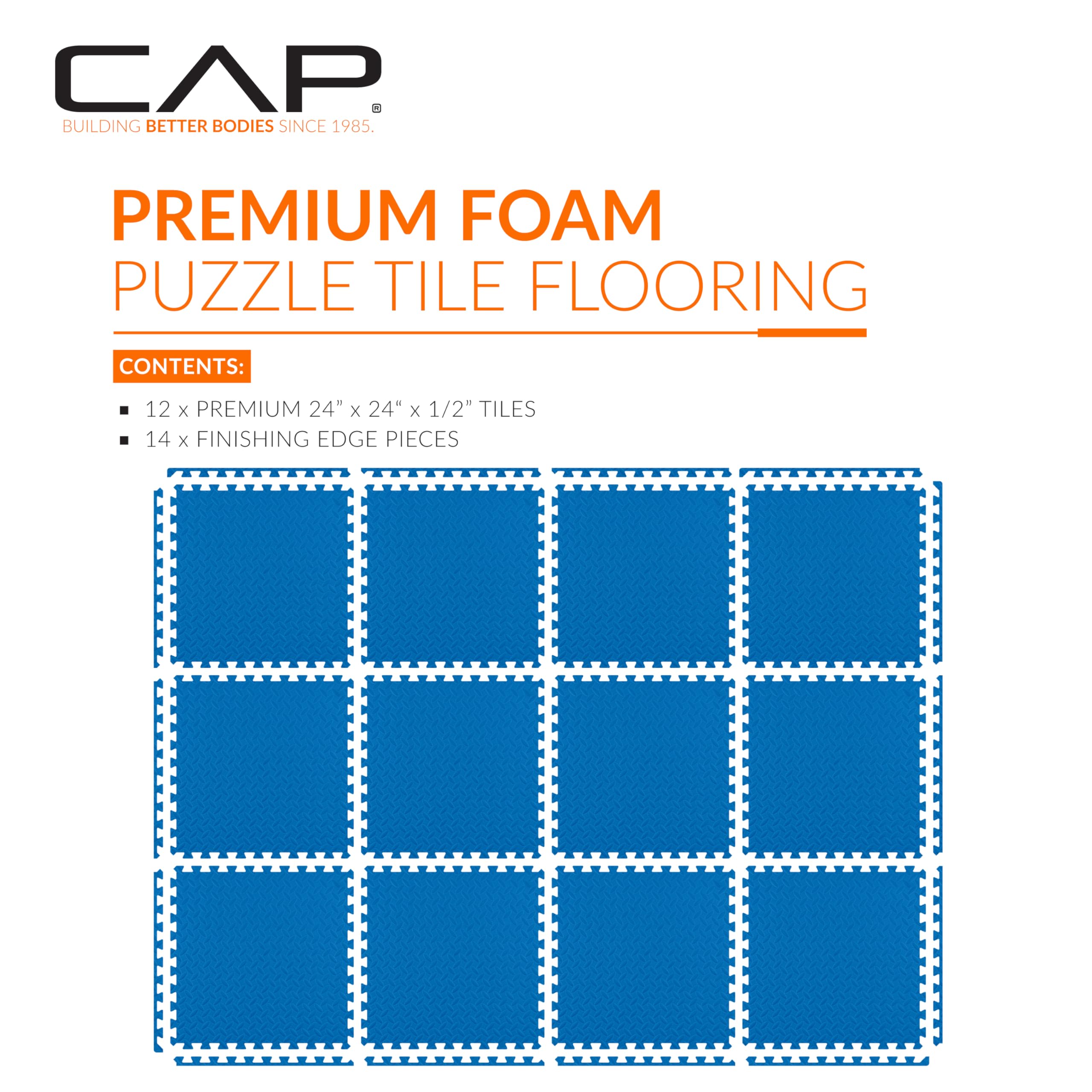 Cap Barbell 1/2-Inch Interlocking Eva Foam Exercise Puzzle Mats - 2 Pack | 24'' X 24'' X 1/2'' | Diamond Pattern - Blue