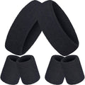 Sports Headbands Set, Includes Sports Headband and Wrist Bands, Set of Colourful Cotton Sports Headband for Men and Women (Black