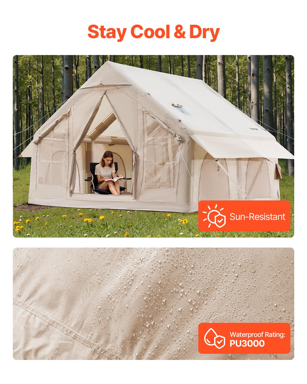 Vevor Inflatable Tents For Camping, 4-6 Person Easy Setup Blow Up Tent With Hand Pump, 300D Oxford 4 Season Glamping Tent With S