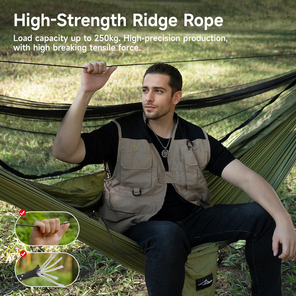 Travel Bird Camping Hammock With Mosquito Net And Ridge Rope, Extra Large For 2 Person, Lightweight Hanging Hammocks Tree Straps