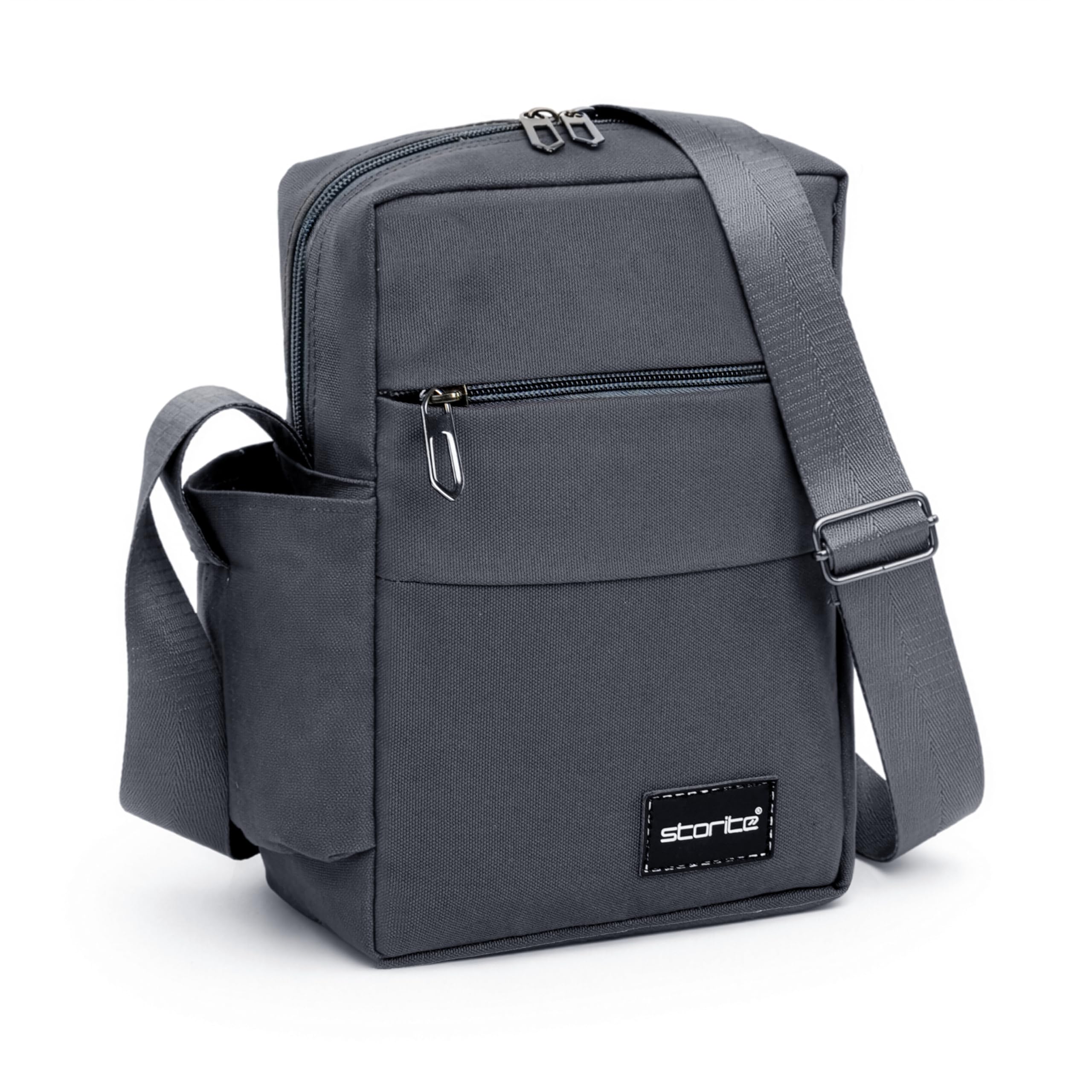 Storite 10 Inch Padded Mini Crossbody Sling Bag, Light Grey