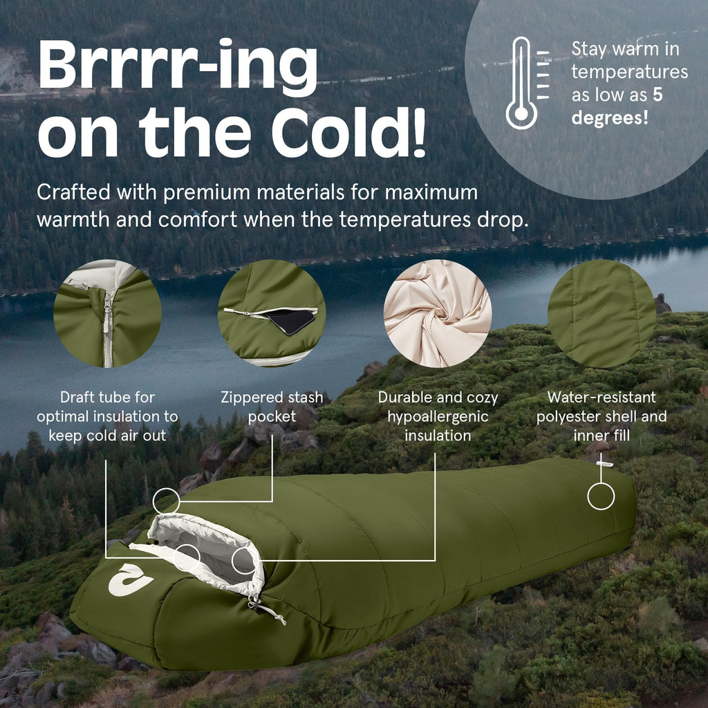 Retrospec Dream 15 Sleeping Bag - Mummy Sleeping Bag For Camping, Insulated Cold Weather, Water-Resistant And Adjustable Draw Co