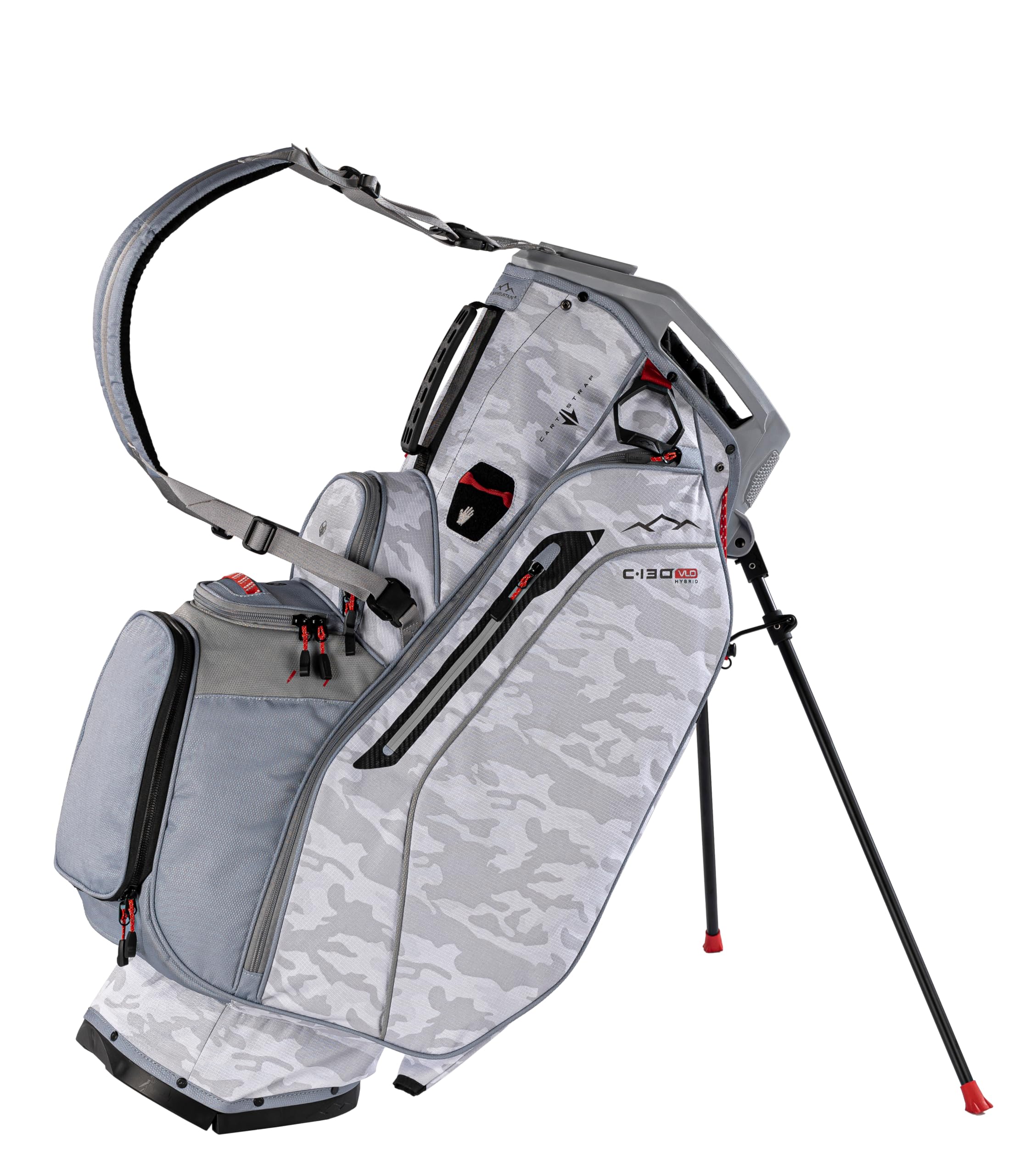 Sun Mountain Mens C130 Lightweight VLO Hybrid Golf Bag, 15-Way Top, 2026 Model, Snow Camo Cadet Red