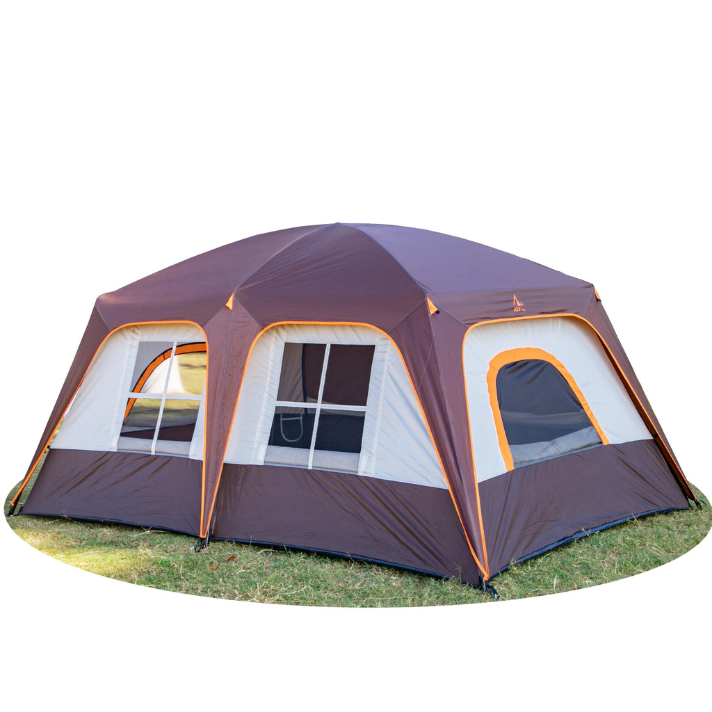 Ktt Extra Large Tent 8-10 Person,Awning Family Cabin Tents,2 Rooms,3 Doors And 3 Windows With Mesh,Straight Wall,Waterproof,Doub