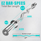 Elevens Ez Bar Curl Barbell 4Ft-22Lb 330Lbs Capacity Olympic Bearing Barbell (330Lb-Sliver), 47 Inches (A-Yd04001)