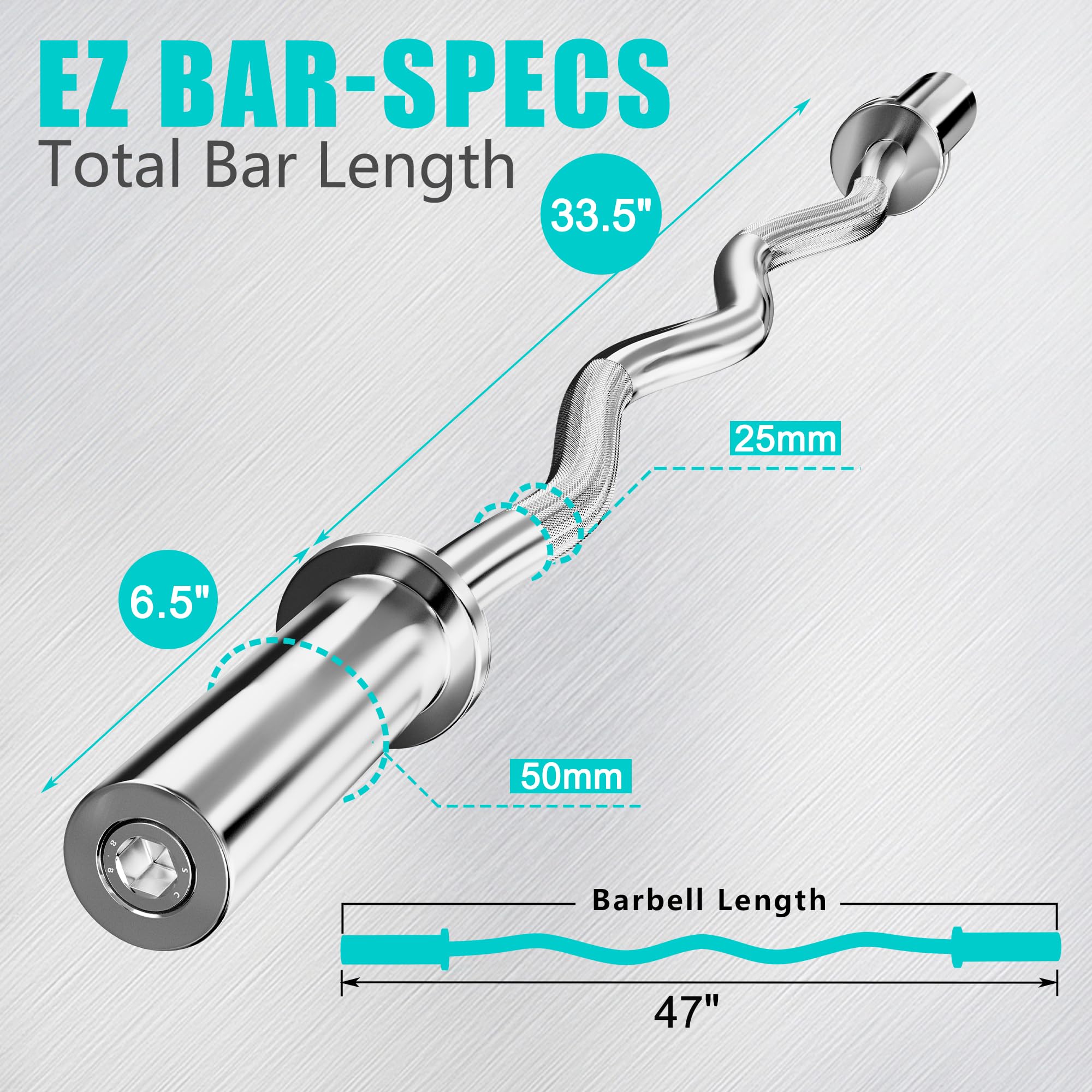 Elevens Ez Bar Curl Barbell 4Ft-22Lb 330Lbs Capacity Olympic Bearing Barbell (330Lb-Sliver), 47 Inches (A-Yd04001)