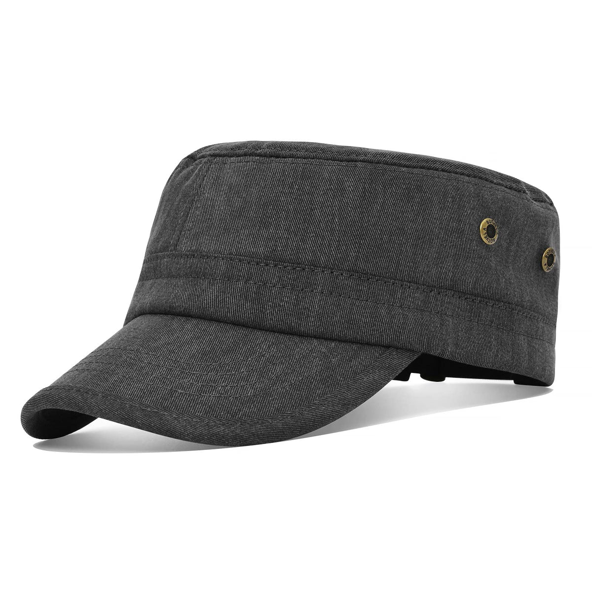 Botvela Men Women Cotton Twill Army Cap Adjustable Military Hat Vintage Flat Top Cap, Black, One Size