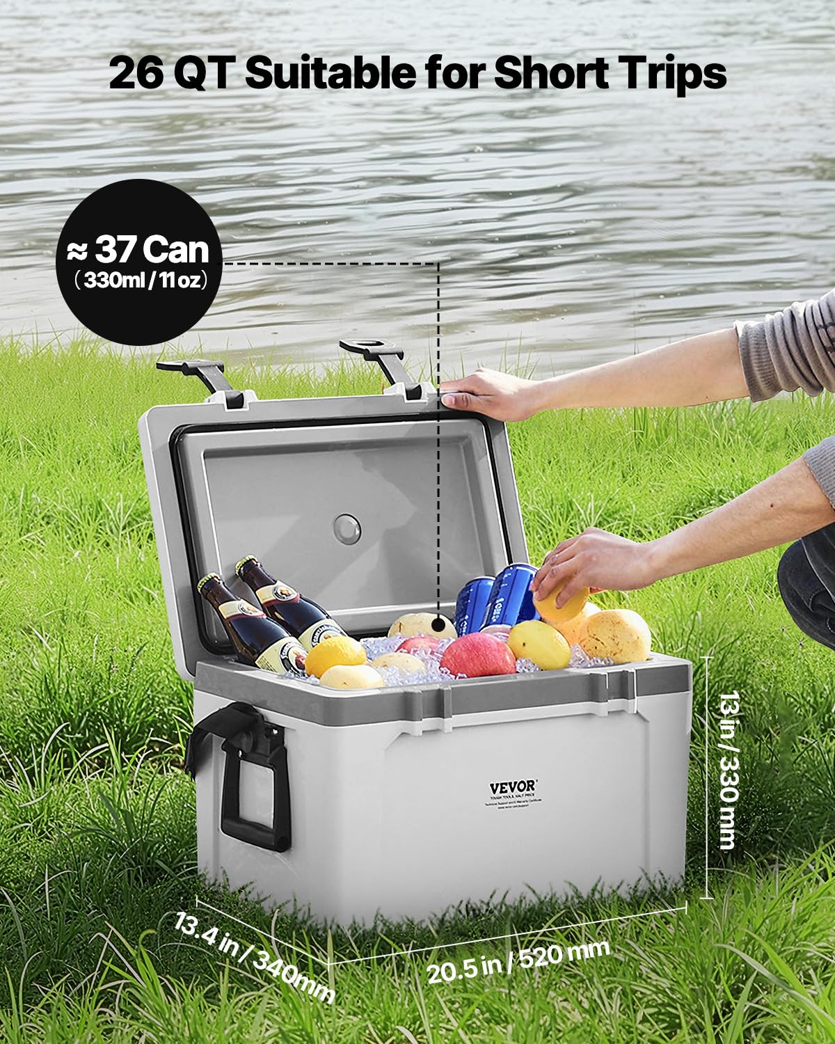 Vevor Portable Cooler, 26 Qt Hard Cooler With Ice Retention, Heavy-Duty Handles And Strap, Lightweight Rigid Material Insulated