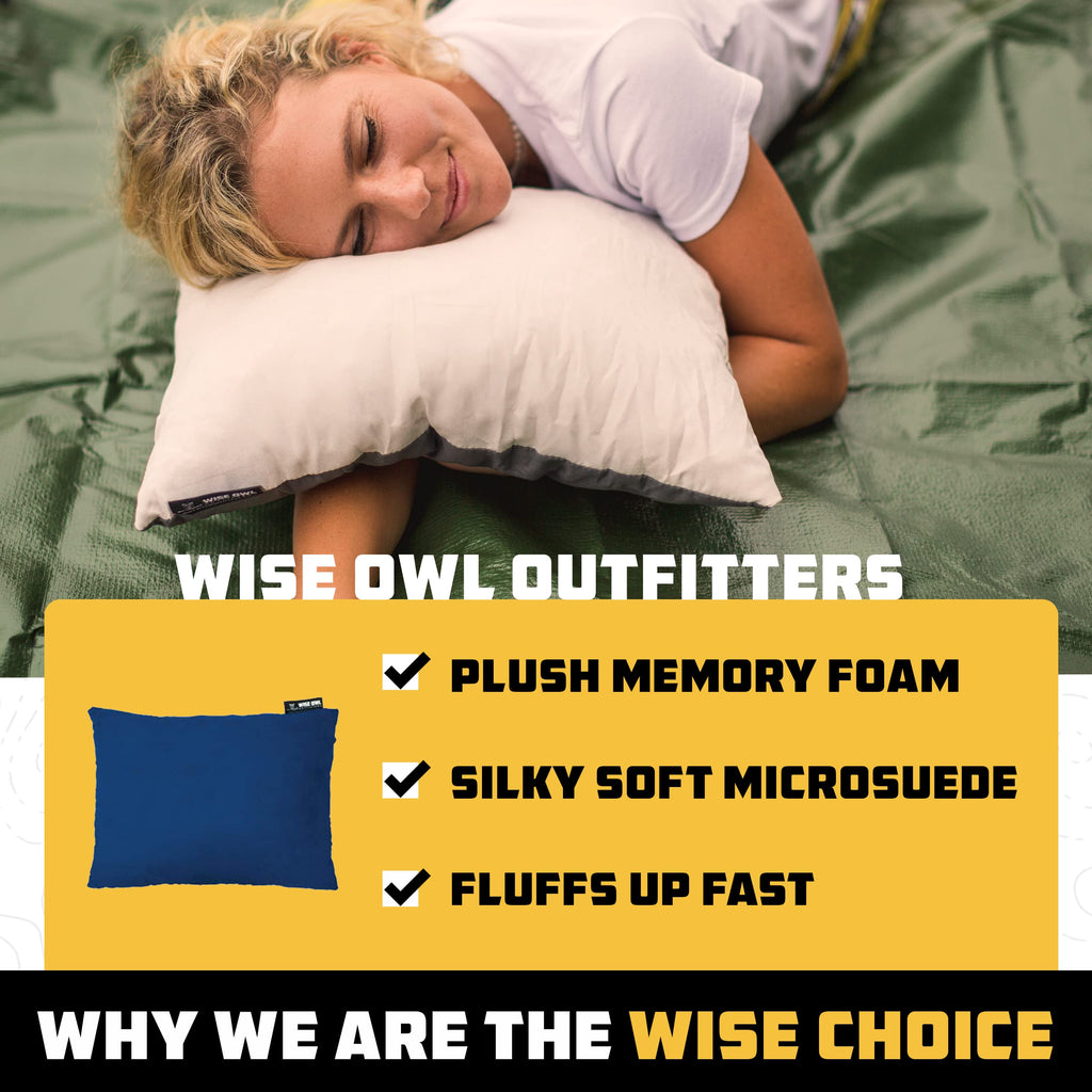 Wise Owl Outfitters Camping Pillow - Memory Foam Travel Pillow for Airplane Sleeping, Hiking, Backpacking & Outdoor Use - Small